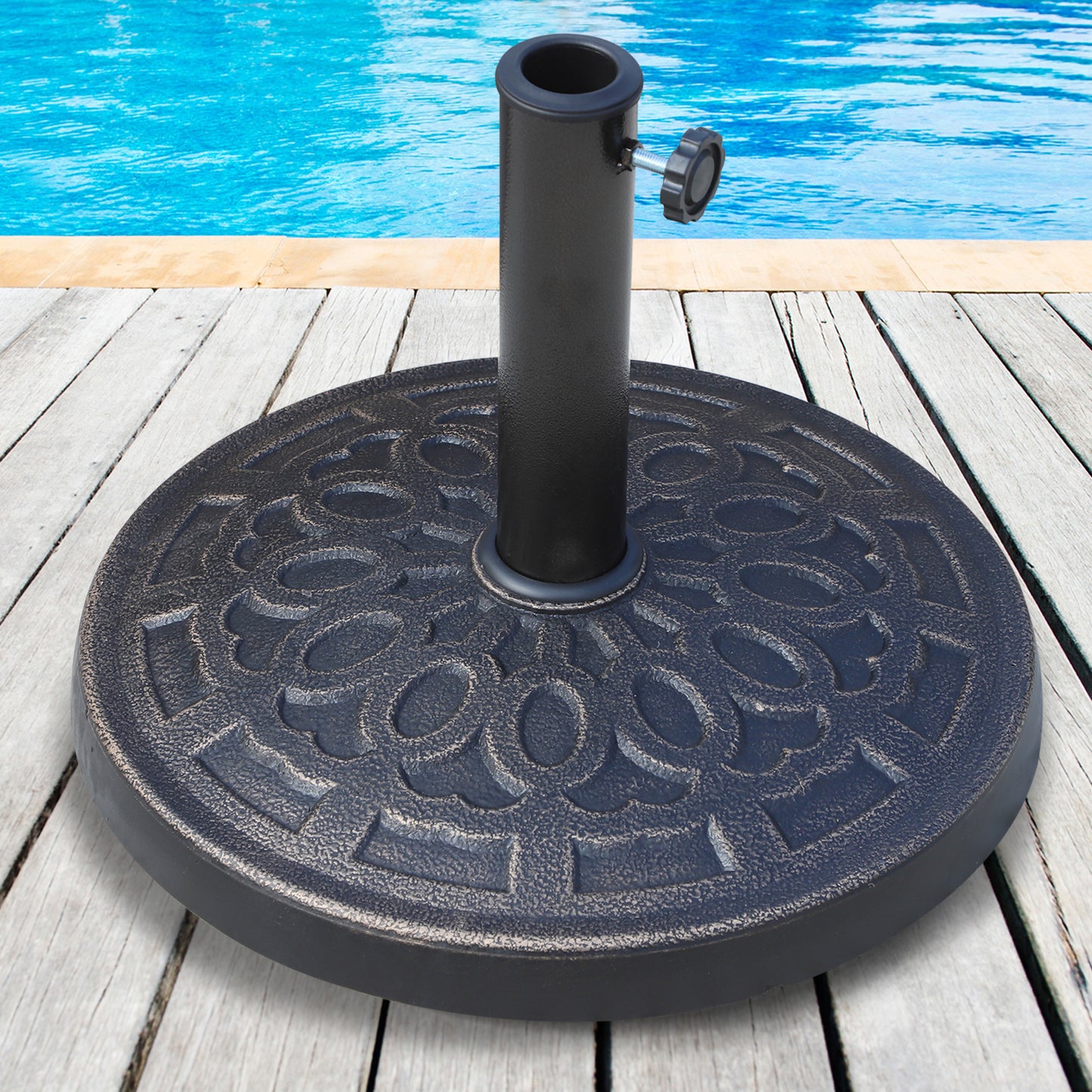 Outsunny 17" Round Resin Umbrella Base Stand Market Parasol Holder & Easy Setup, for Φ1.5", Φ1.89" Pole, Bronze | Aosom Canada