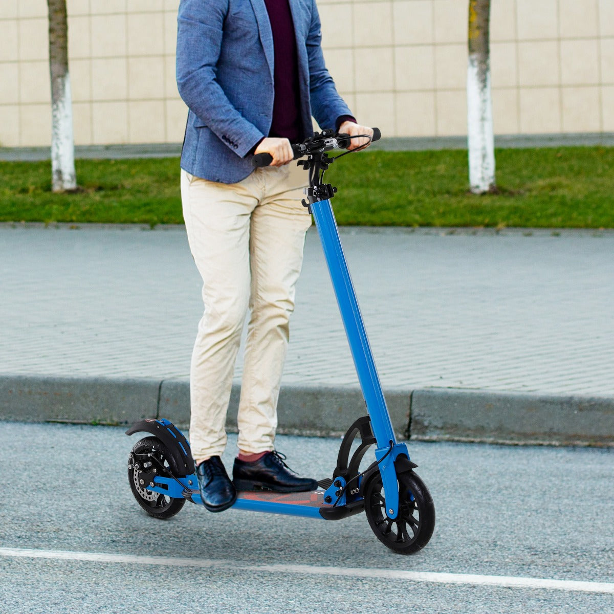 Soozier Teens Adult Kick Scooter Folding Adjustable Ride On Toy 8" Big Solid Wheels For 14+ Blue | Aosom Canada