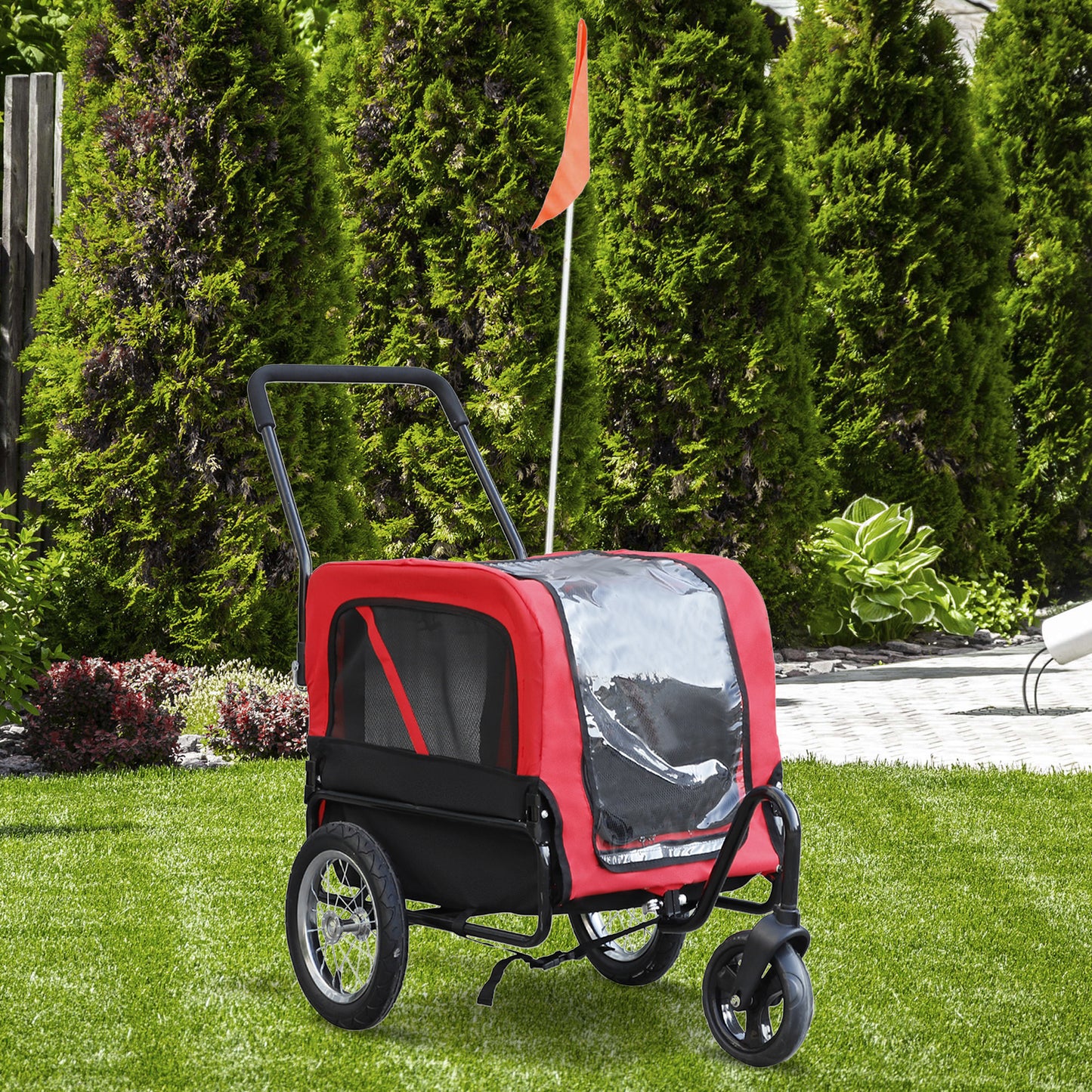 Aosom Elite-Jr Dog Bike Trailer 2-In-1 Pet Stroller Cart Bicycle Wagon Cargo Carrier Attachment for Travel with 360-Degree Swivel Wheels & Large Easy Entry, Red | Aosom Canada