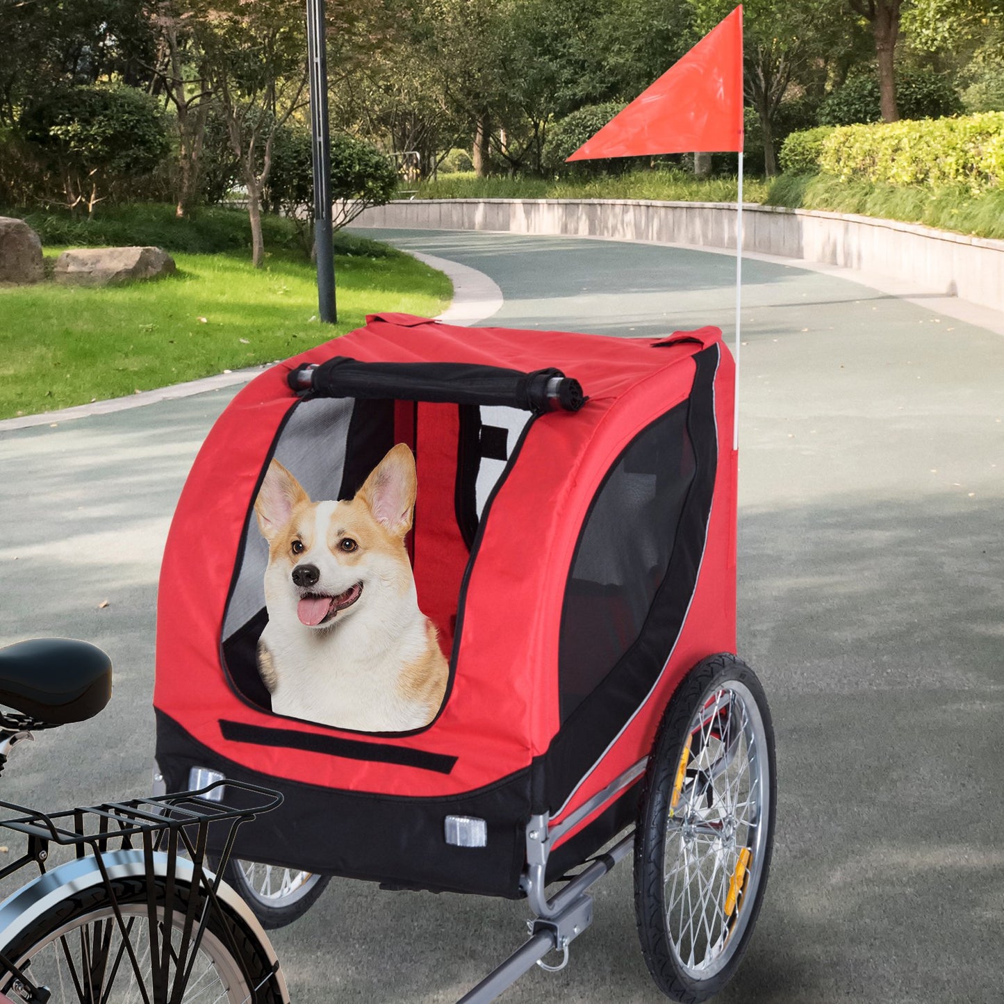 PawHut dog bike trailer dog carrier for bike for Outdoor Traveling Jogging Cycling Dog Carrier with Hitch Connector Foldable Red | Aosom Canada
