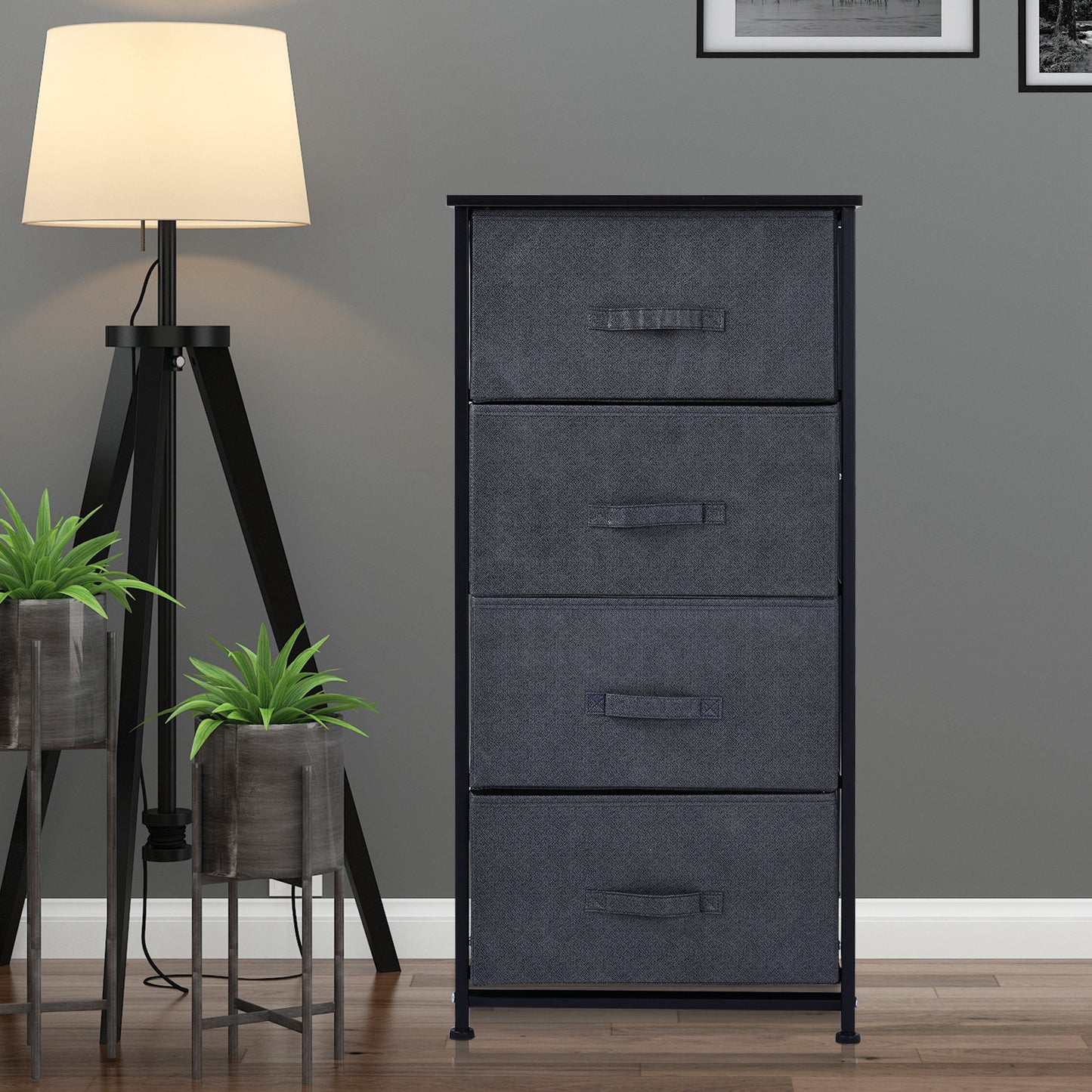 HOMCOM Fabric Dresser Organizer units w/ 4 Drawers Steel Frame Wood Top Storage Tower | Aosom Canada