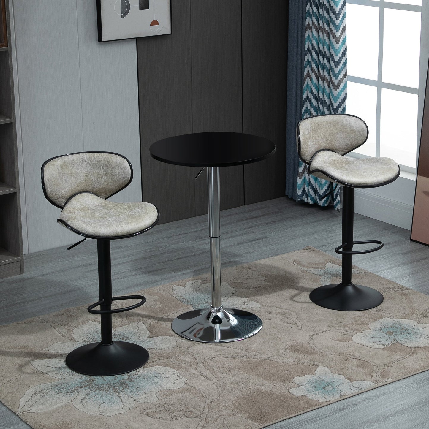 HOMCOM Vintage Bar Stool Set of 2 Faux Leather Adjustable Height Armless Chairs with Swivel Seat, Grey | Aosom Canada