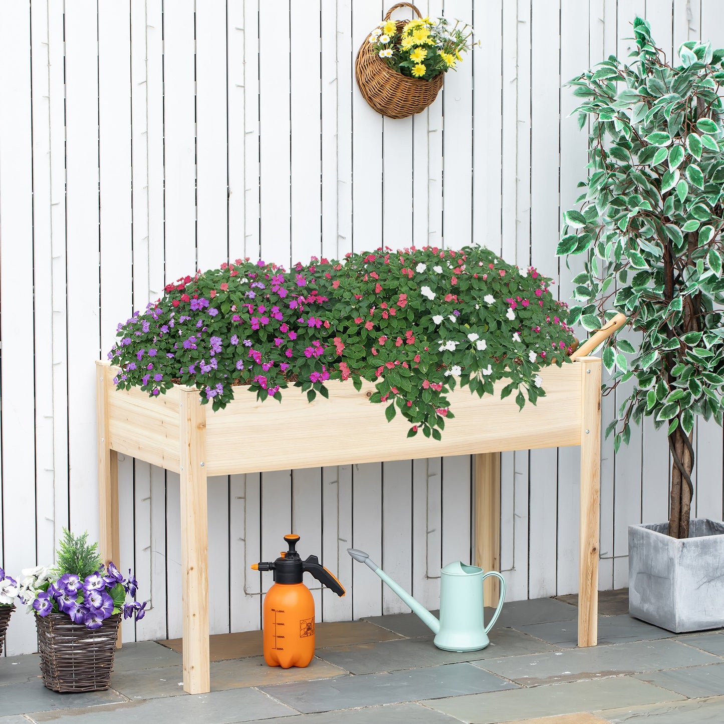 Outsunny 46'' x 24'' Raised Garden Bed, Elevated Wood Planter Box with Non-Woven Fabric for Vegetable, Flower, Herb | Aosom Canada