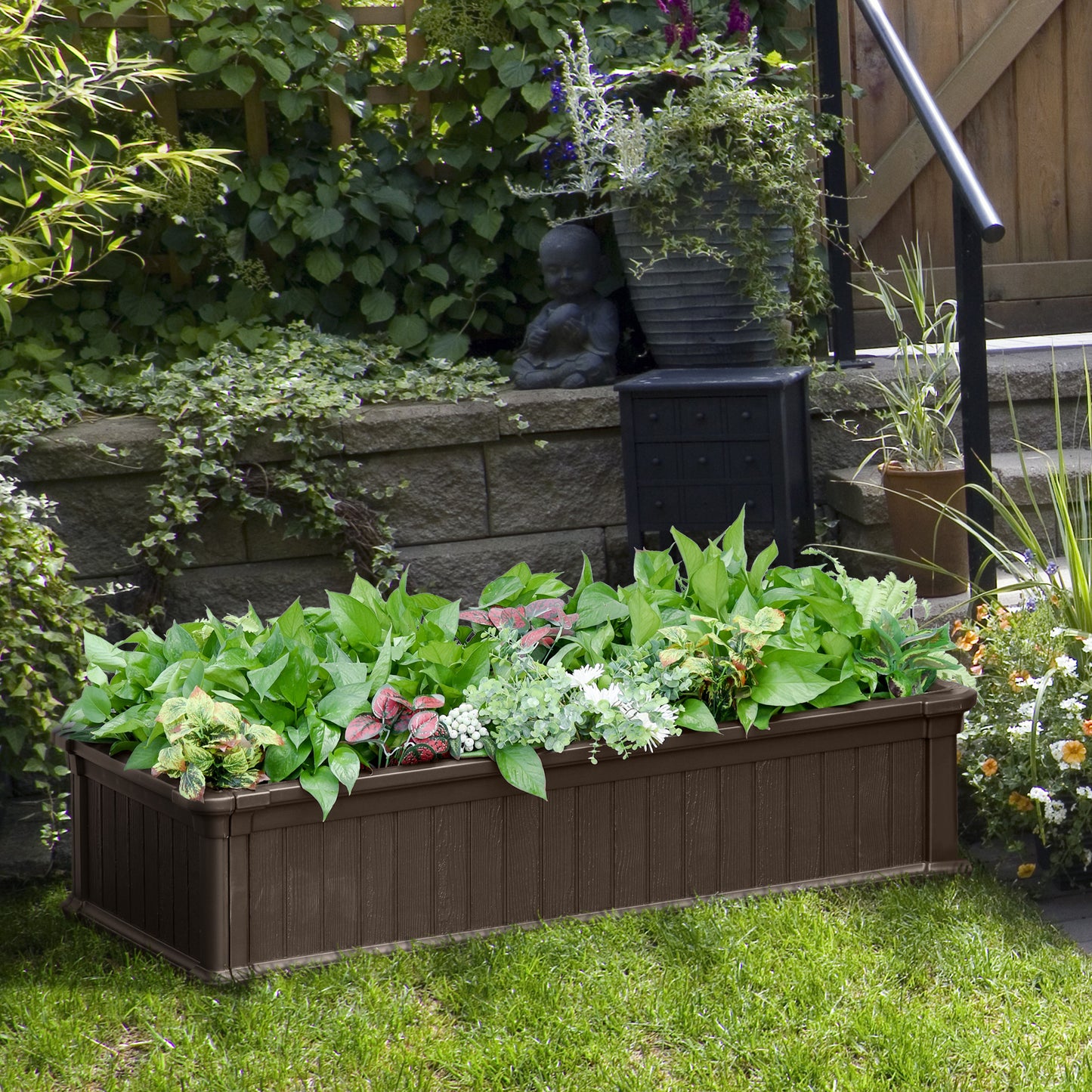 Outsunny 49'' x 24'' x 12'' Plastic Raised Garden Bed Cultivation Bed Planter Box for Flower, Herbs, Veggies, Brown | Aosom Canada