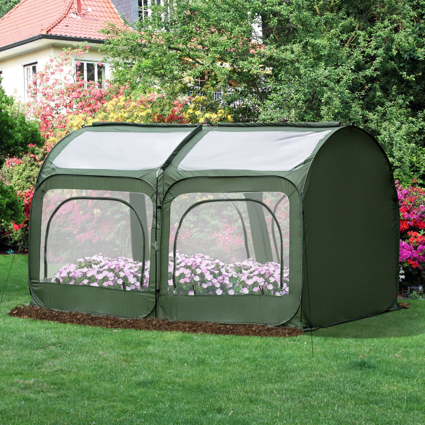 Outsunny 8' x 4' x 4' Portable Pop Up Mini Greenhouse with zippered Doors & Portable Zipper Bag for Plants Outdoor PVC Cover | Aosom Canada