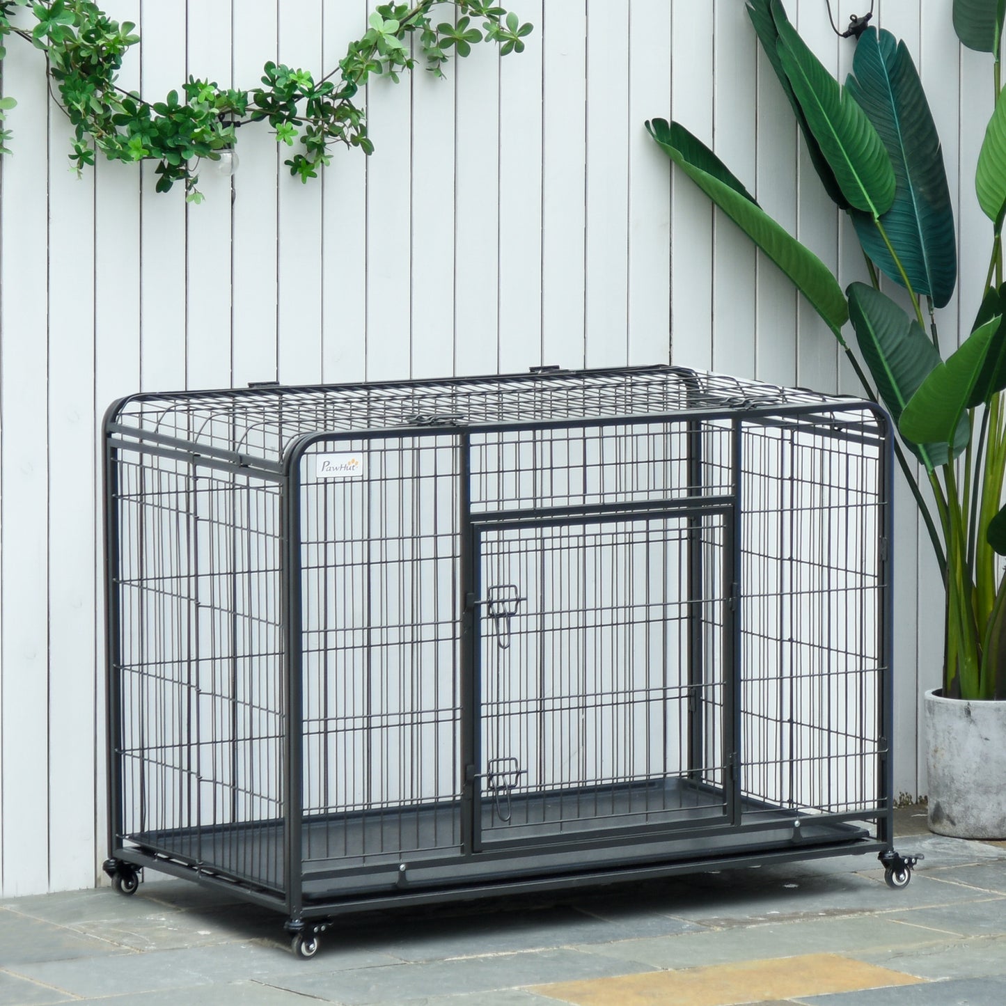 PawHut Folding Design Heavy Duty Metal Dog Cage Crate & Kennel with Removable Tray & 4 Locking Wheels, 37"x22.75"x27.25" | Aosom Canada