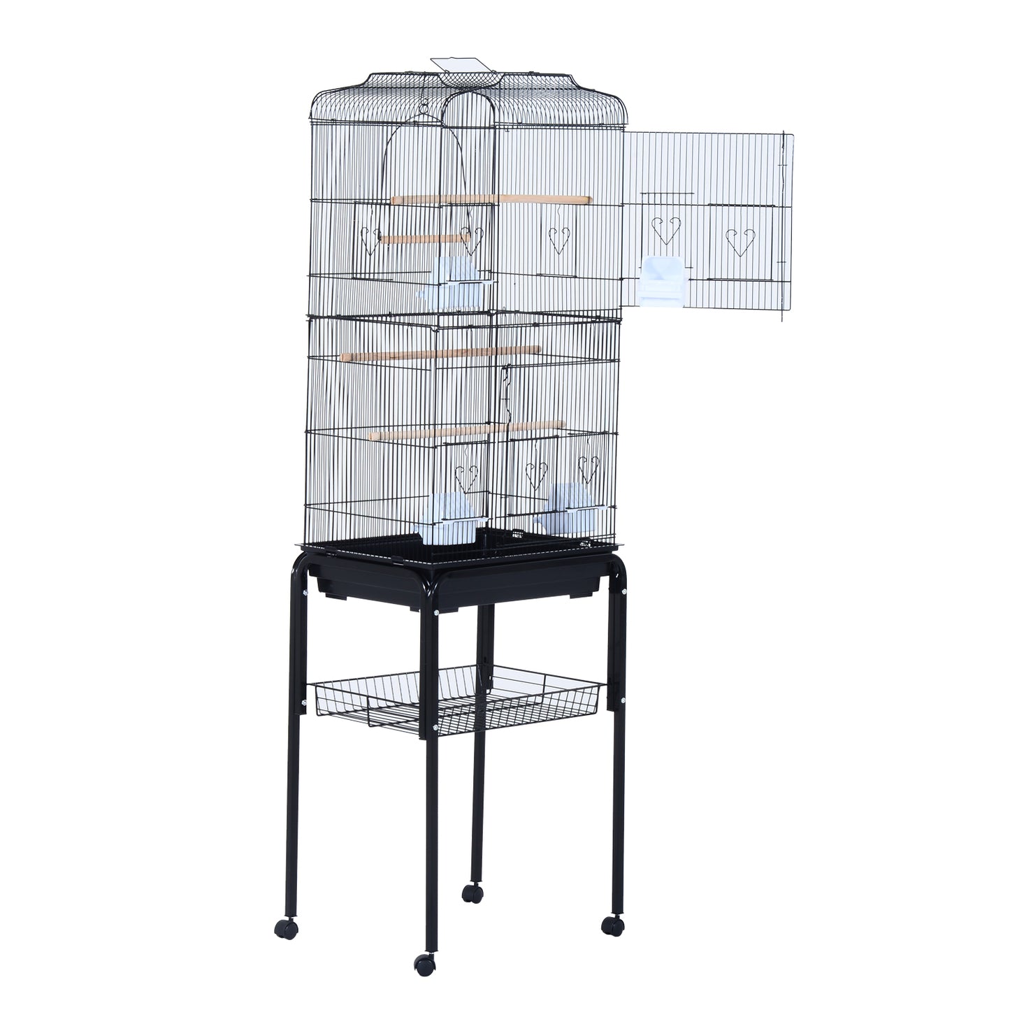 PawHut Budgie Cage 63" Rolling Bird Cage Macaw Cockatoo House Parrot Play Top Finch Pet Supply w/ Wheels Black | Aosom Canada