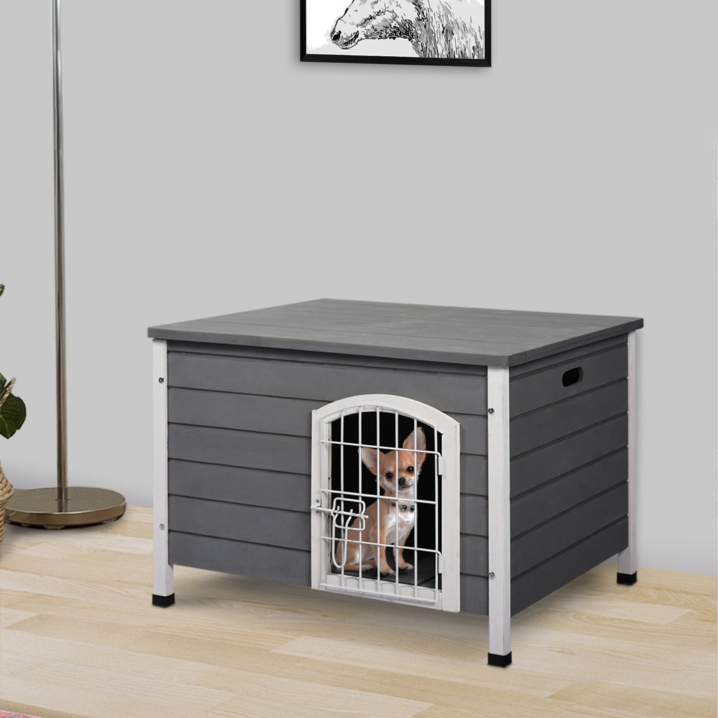 PawHut 31" Folding Dog Crate Kennel, Portable Pet House, Wooden Wire Cage for Miniature and Small Sized Dogs, Grey | Aosom Canada