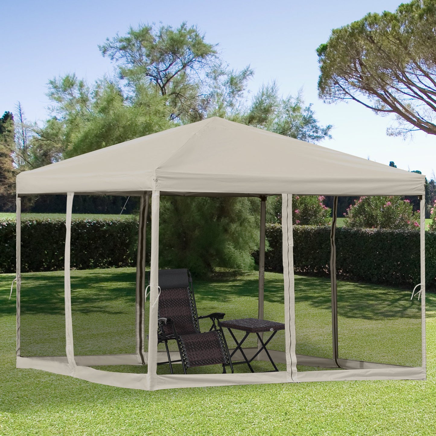 Outsunny 10' x 10' Pop Up Canopy Tent Gazebo with Removable Mesh Sidewall Netting, Carry Bag for Backyard Patio Outdoor Beige | Aosom Canada