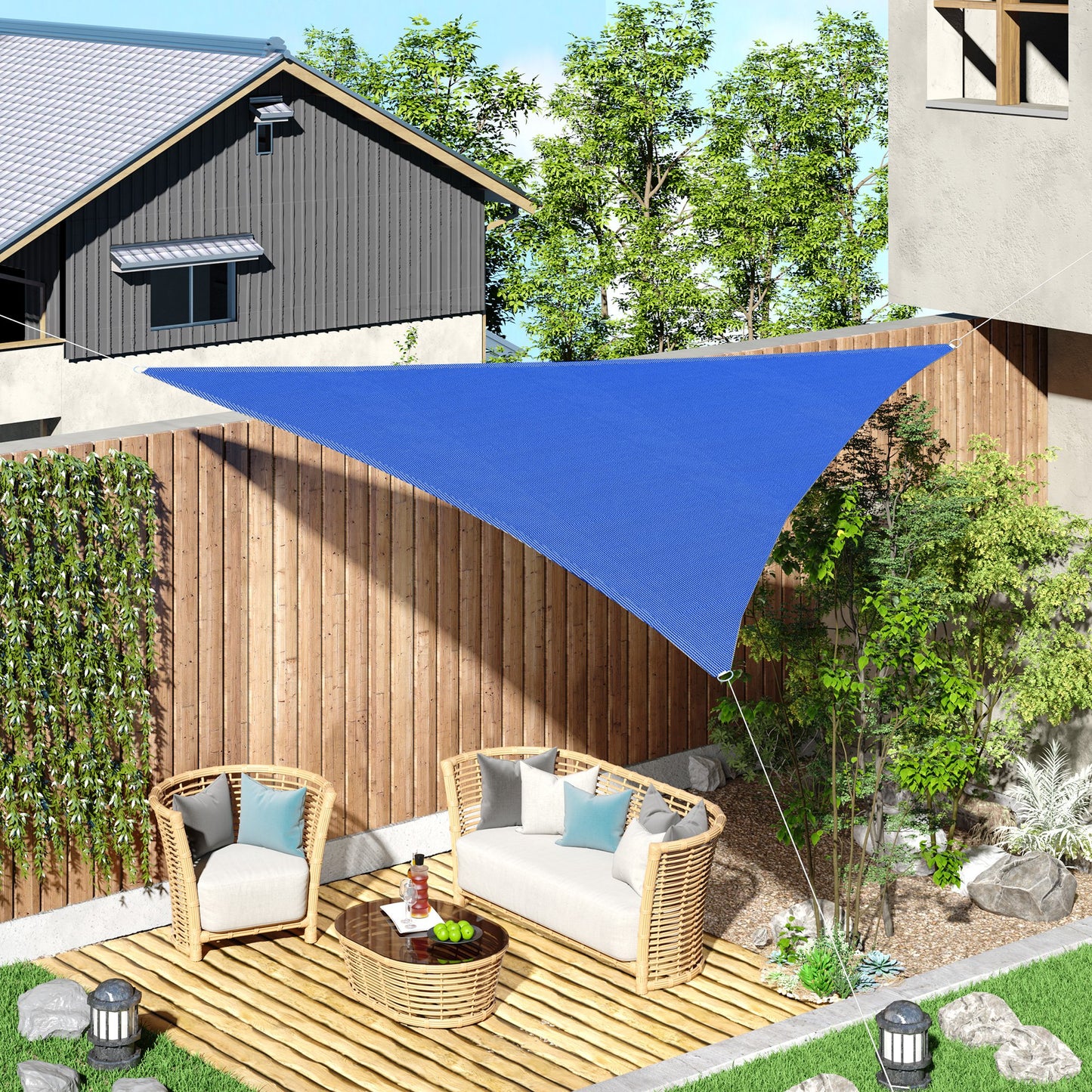 Outsunny Triangle 12’ Canopy Sun Sail Shade Garden Cover UV Protector Outdoor Patio Lawn Shelter w/ Carrying Bag (Blue) | Aosom Canada