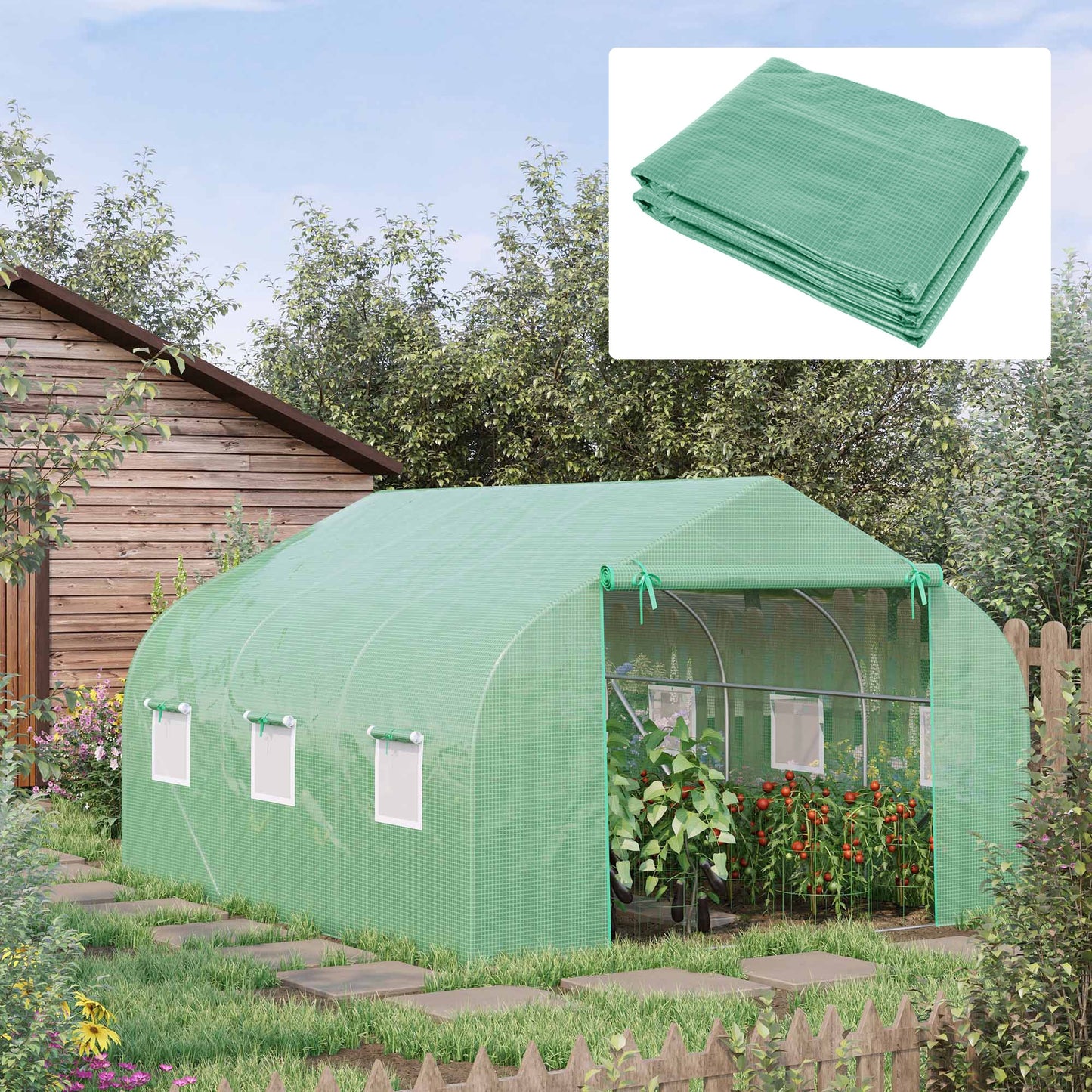 Outsunny Greenhouse Replacement Cover for 11.5' x 9.8' x 6.6' Walk-in Tunnel PE Hot House Cover with Zipper, Green (Frame Not Included) | Aosom Canada