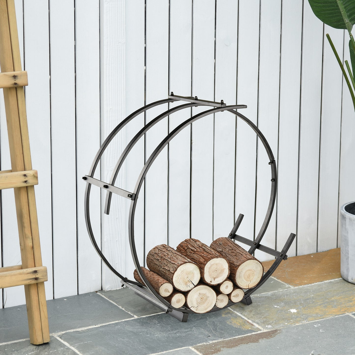 Outsunny 28" Round Firewood Rack Holder Log Storage Rack, 110 lbs. Weight Capacity, Black | Aosom Canada