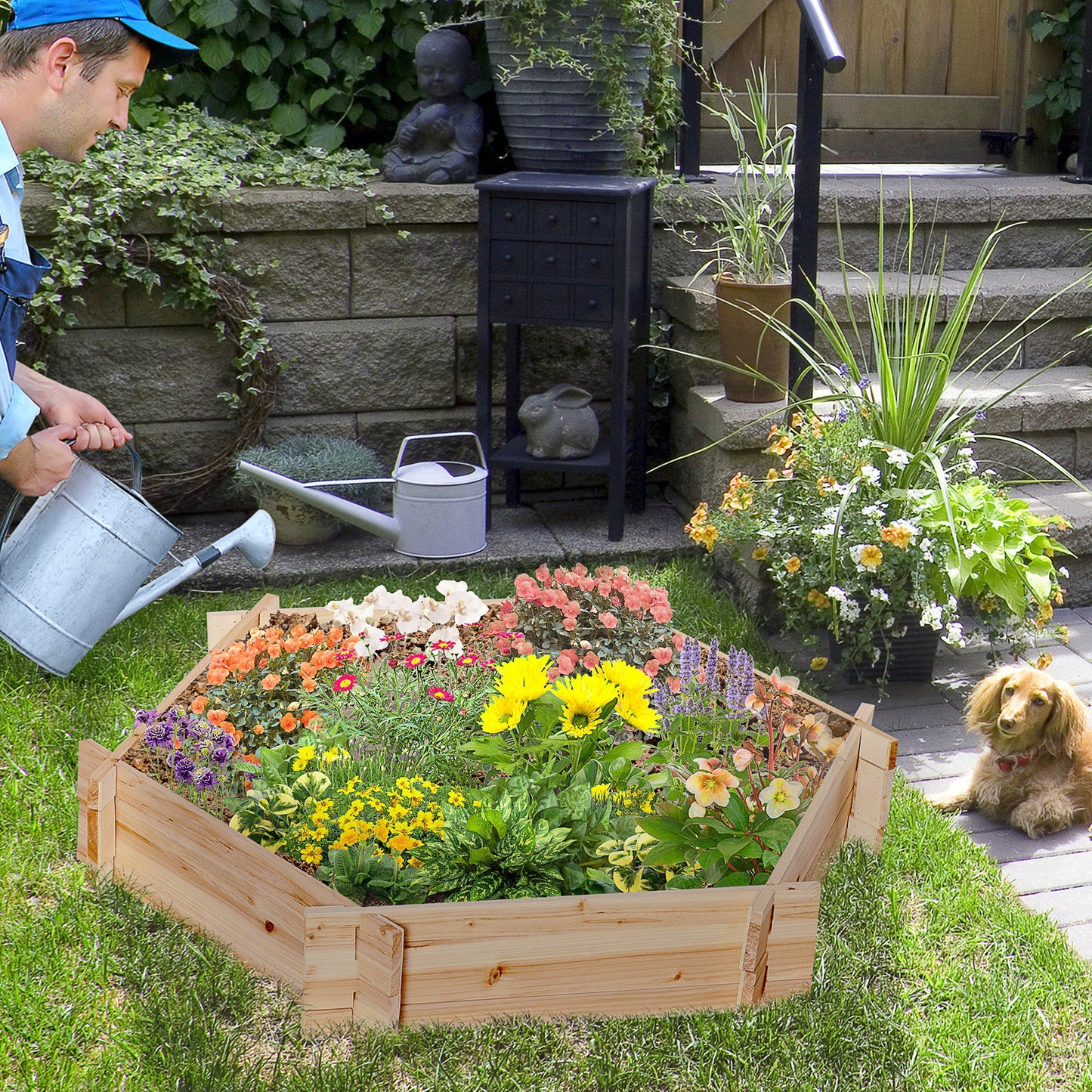 Outsunny 39'' x 36'' Screwless Raised Garden Bed, Hexagon Planter Box, Easy DIY Herb Garden for Vegetables Flowers | Aosom Canada