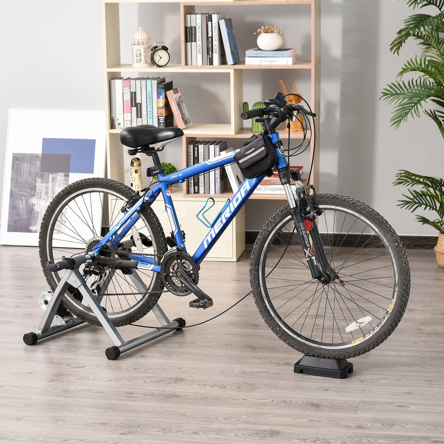 Soozier Magnetic Bike Bicycle Trainer Stand Indoor Exerciser 5 Levels of Adjustable Resistance Silver | Aosom Canada