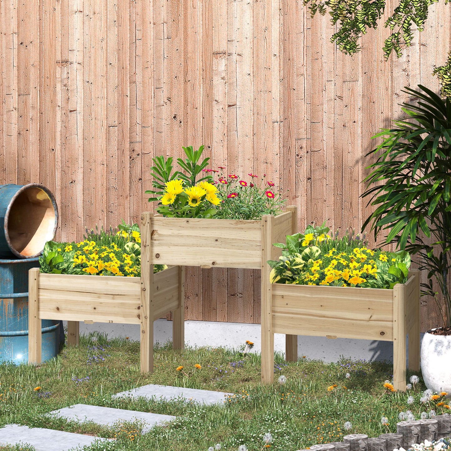 Outsunny 73" x 18" x 32" 3 Tier Raised Garden Bed w/ Three Elevated Planter Box, Freestanding Wooden Plant Stand, Natural | Aosom Canada