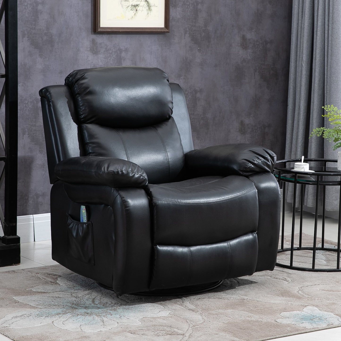 HOMCOM Electric Heated Recliners Chair Deluxe Electronic Leather Heated Massage Sofa Lounge with Remote Control Black | Aosom Canada