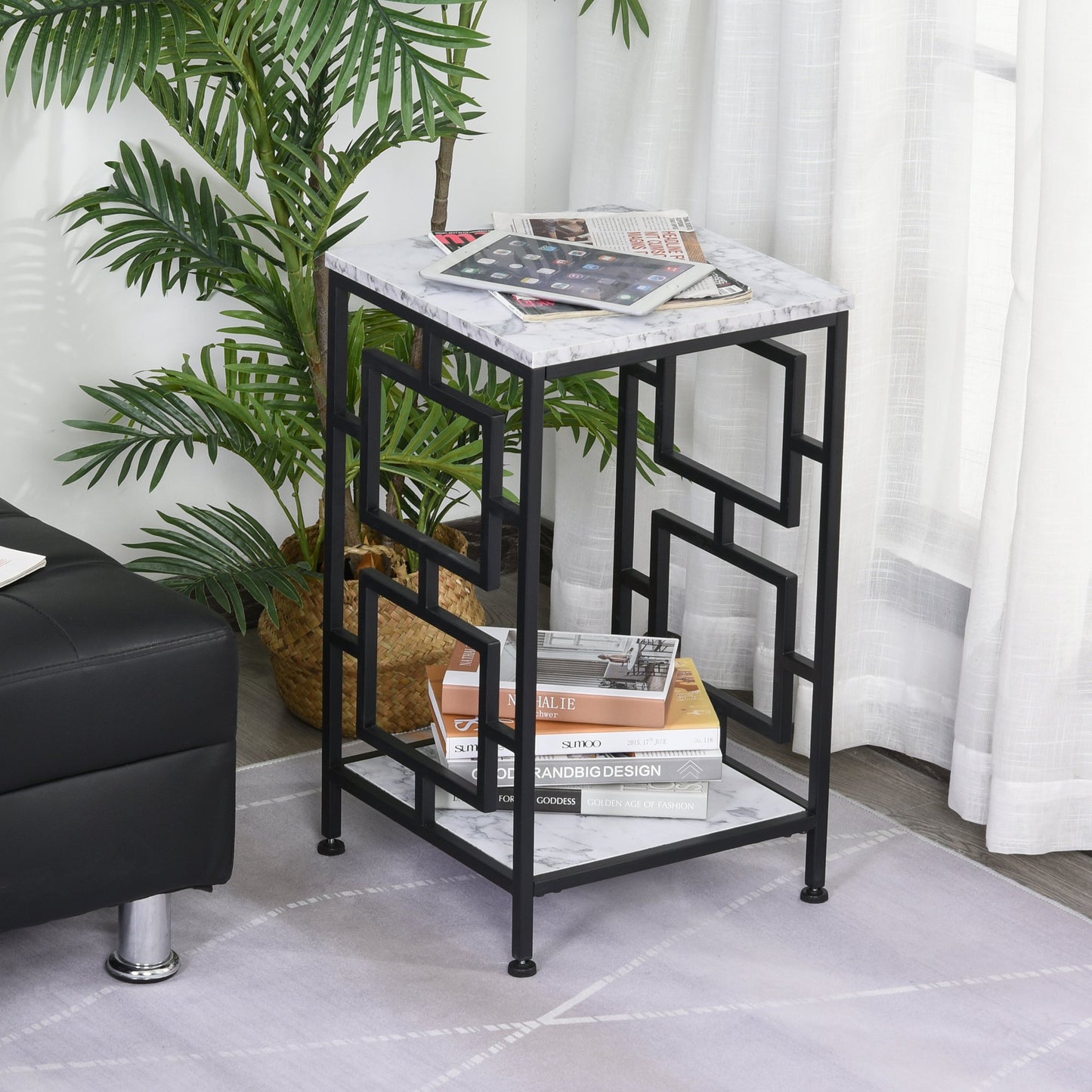 HOMCOM Modern Faux Marble Living Room Accent Side Coffee Table End Desk w/Metal Frame | Aosom Canada
