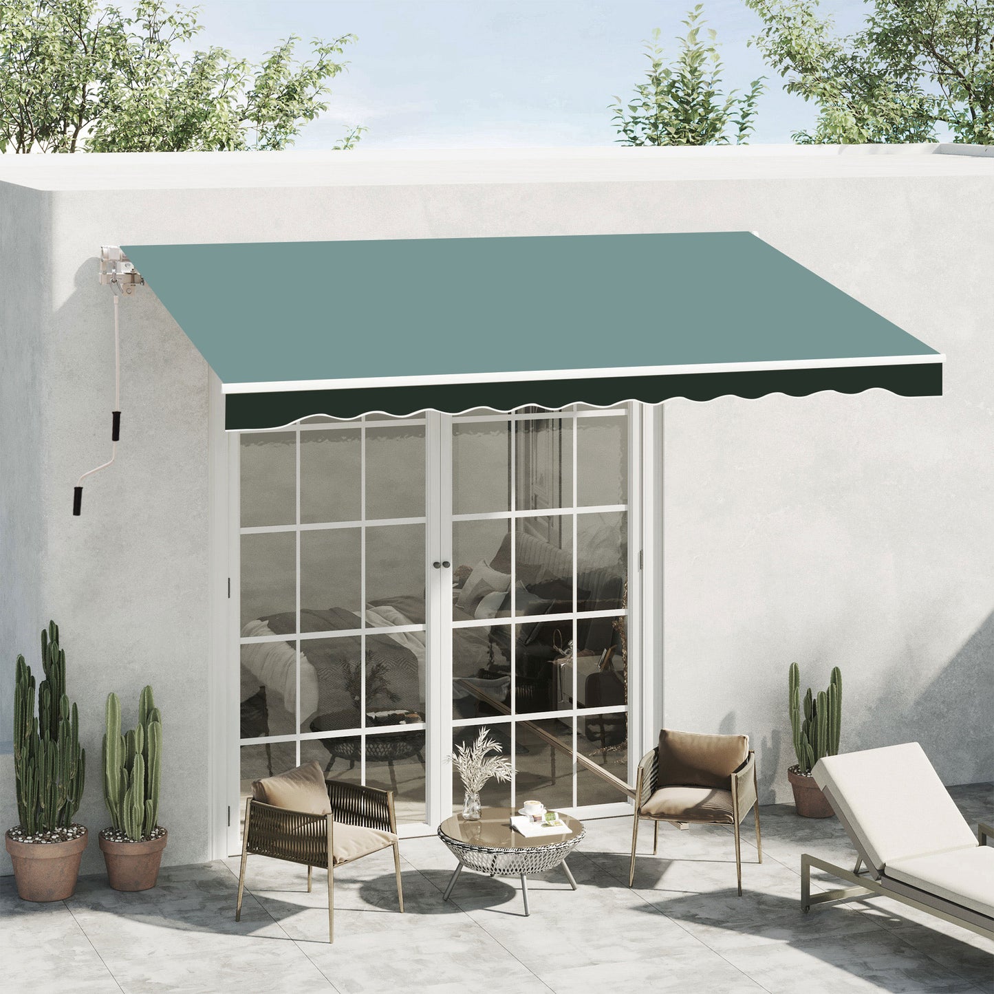 Outsunny 8'x7' Manual Retractable Water-resistant Sun Shade Patio Awning Outdoor Deck Canopy Shelter(Dark Green) | Aosom Canada