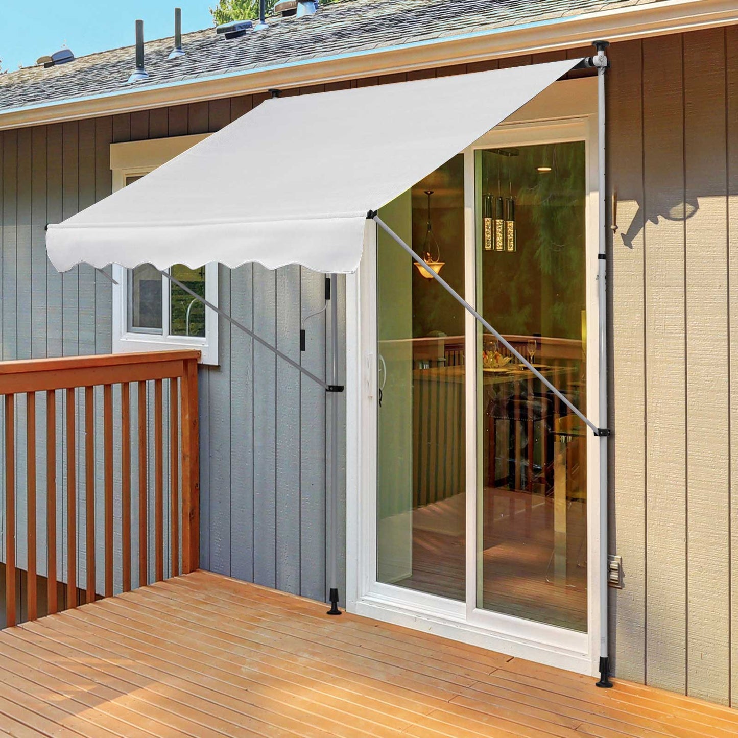 Outsunny 6.6'x5' Manual Retractable Patio Awning Window Door Sun Shade Deck Canopy Shelter Water Resistant UV Protector White | Aosom Canada