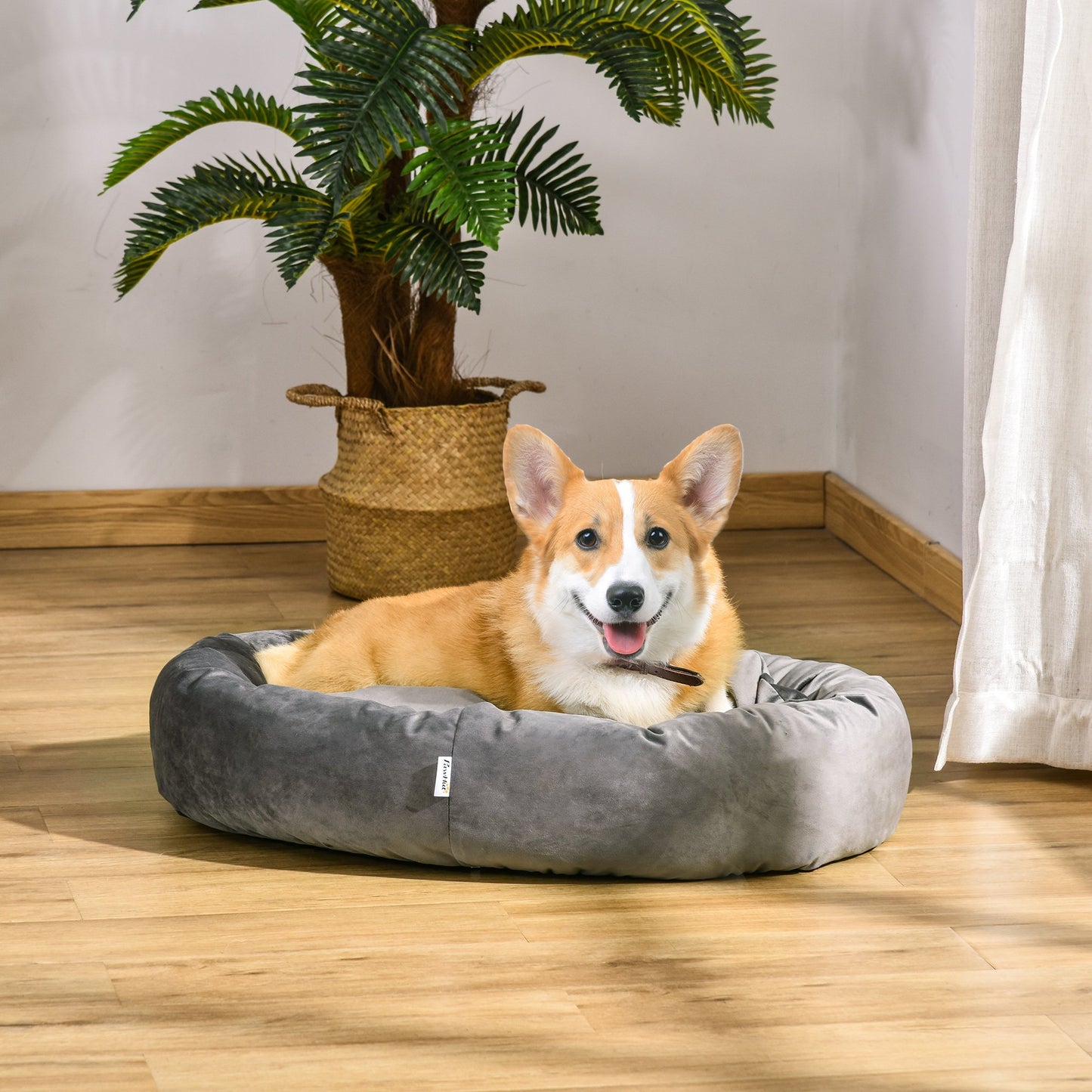 PawHut Pet Bed, Soft Velvet Lounge Sleeper, Machine Washable Cushion, Soft Padding, Zippered Cover, Portable for Medium Dogs, Dark Grey | Aosom Canada