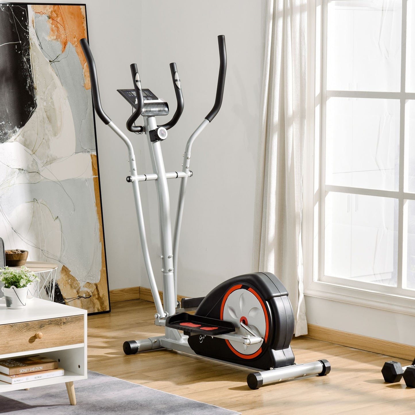 Soozier Magnetic Cardio Workout Exercise Bike Cross Trainer with 8 Level Resistance, LCD Digital Monitor, Phone Holder, for Home Office | Aosom Canada