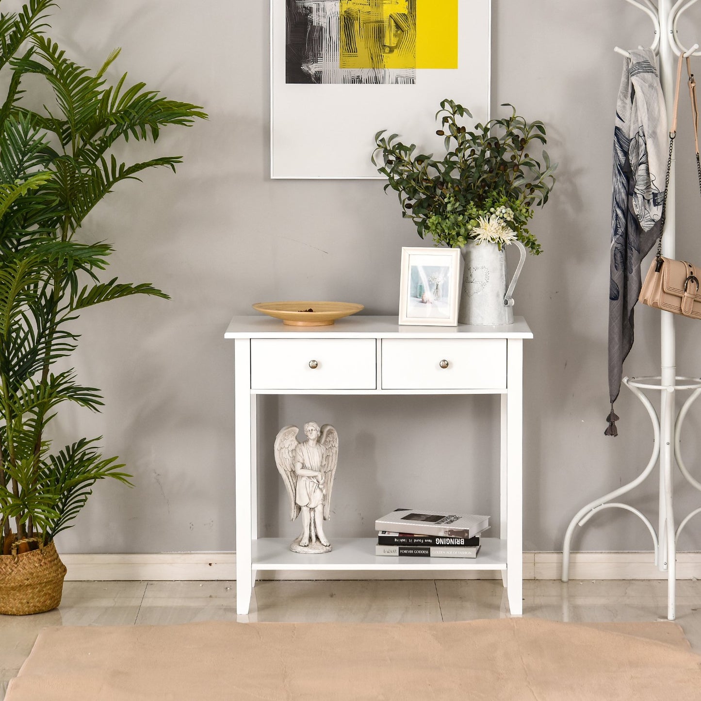 HOMCOM Wooden Console Table with 2 Drawers and 1 Storage Shelf for Living Room Entryway, White | Aosom Canada