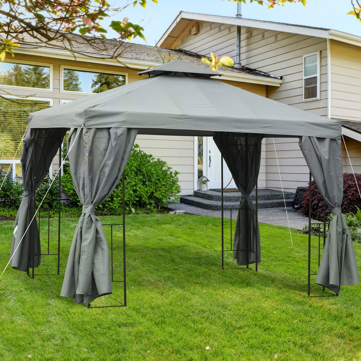 Outsunny 10' x 10' Outdoor Patio Garden Gazebo Canopy Shelter with Pavilion Sidewalls for Garden Events, Dark Grey | Aosom Canada