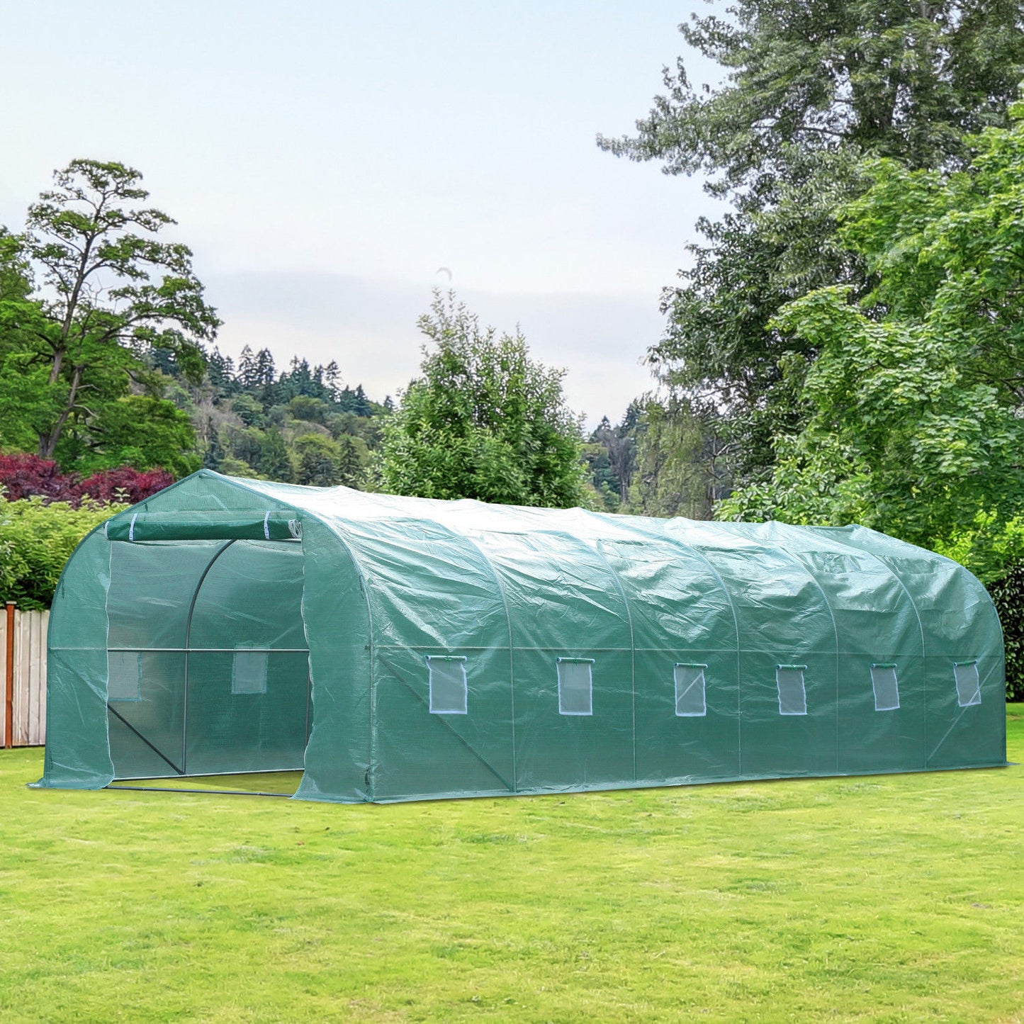 Outsunny 26' x 10' x 6.5' Large Outdoor Heavy Duty Walk-In Greenhouse w/ 12 Windows & Netted Ventilation Screens Green | Aosom Canada
