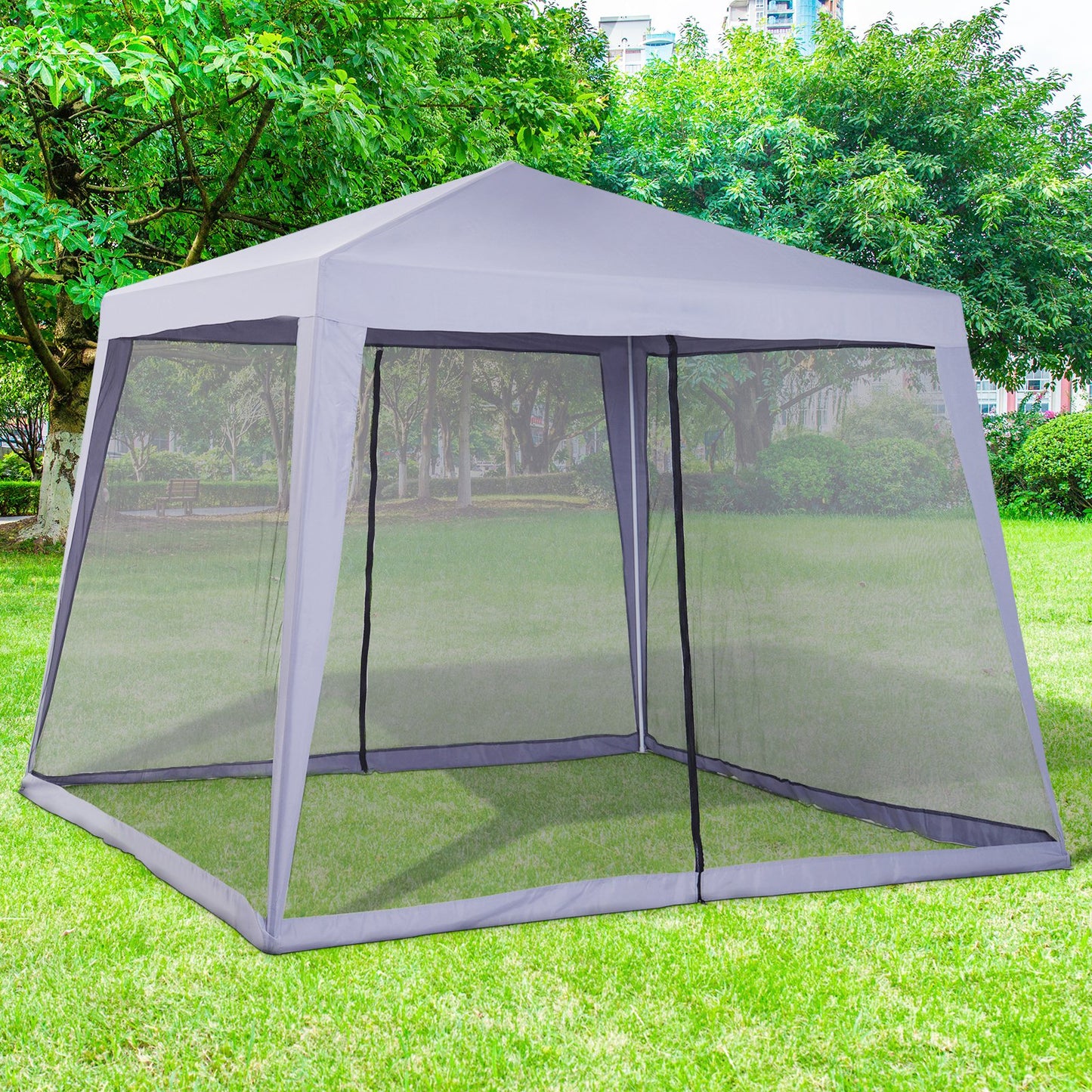 Outsunny 10x10ft Gazebo Tent Netting Patio Canopy Outdoor Party Activity Sun Shade Garden Sun Shelter w/ Mesh Screen Walls Slant Leg | Aosom Canada