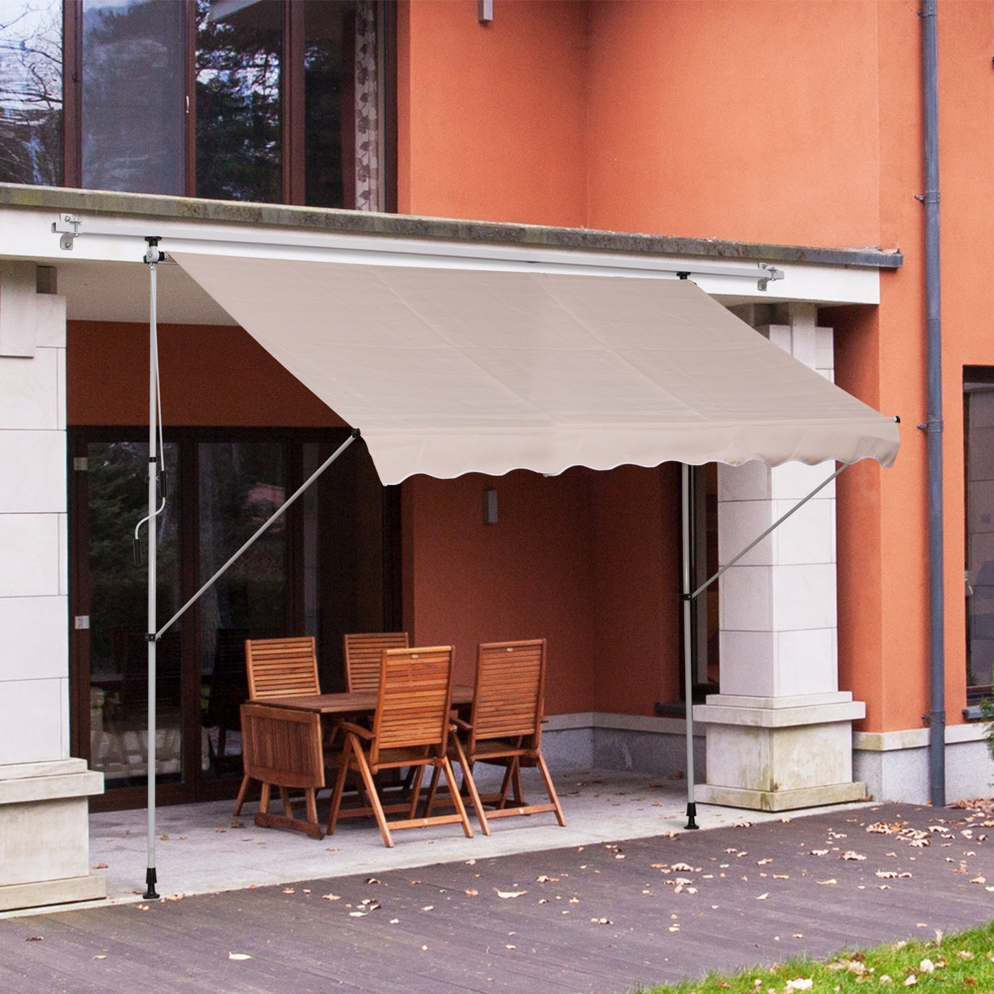 Outsunny 10x5ft Manual Retractable Patio Awning Window Door Sun Shade Deck Canopy Shelter Water Resistant UV Protector Beige | Aosom Canada