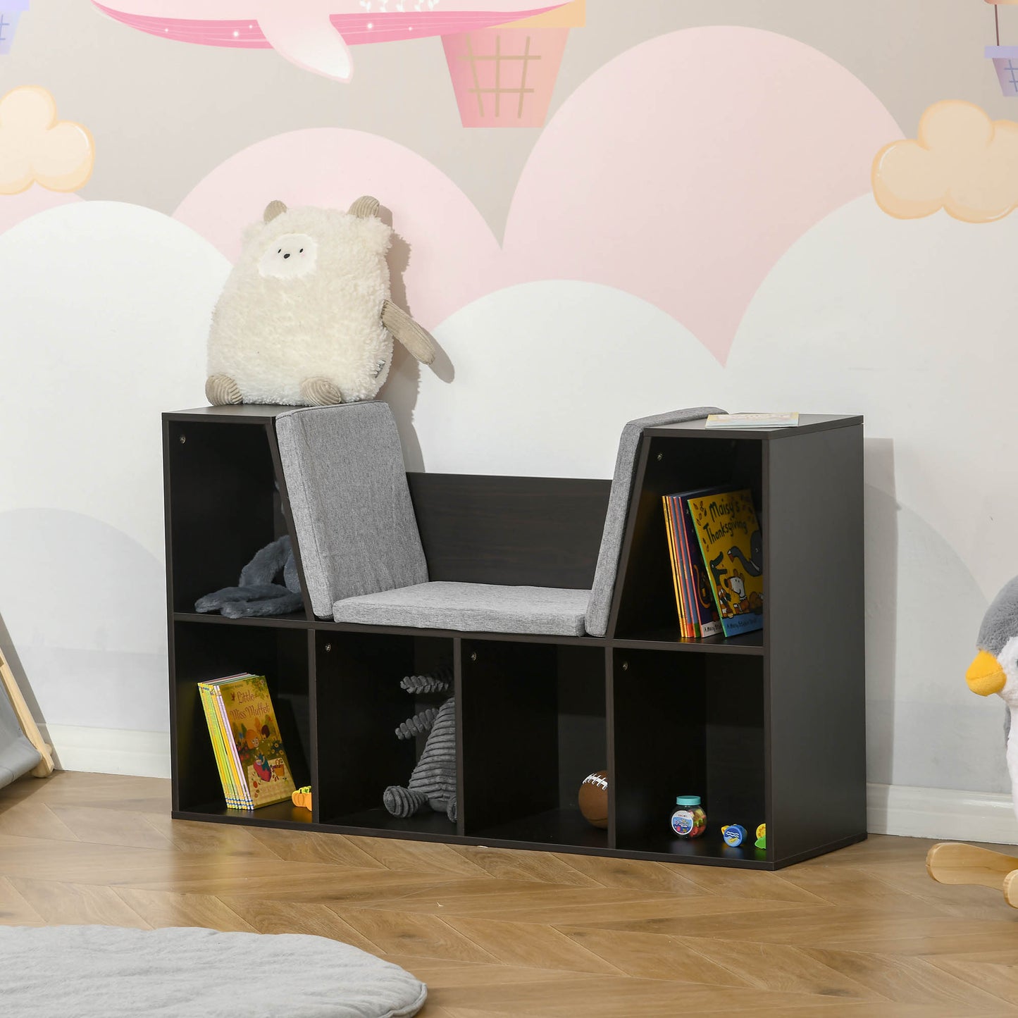 HOMCOM Toy Chest Kids Cabinet Storage Organizer Children Display Shelf for Toys Clothes Books Bedroom, Brown | Aosom Canada