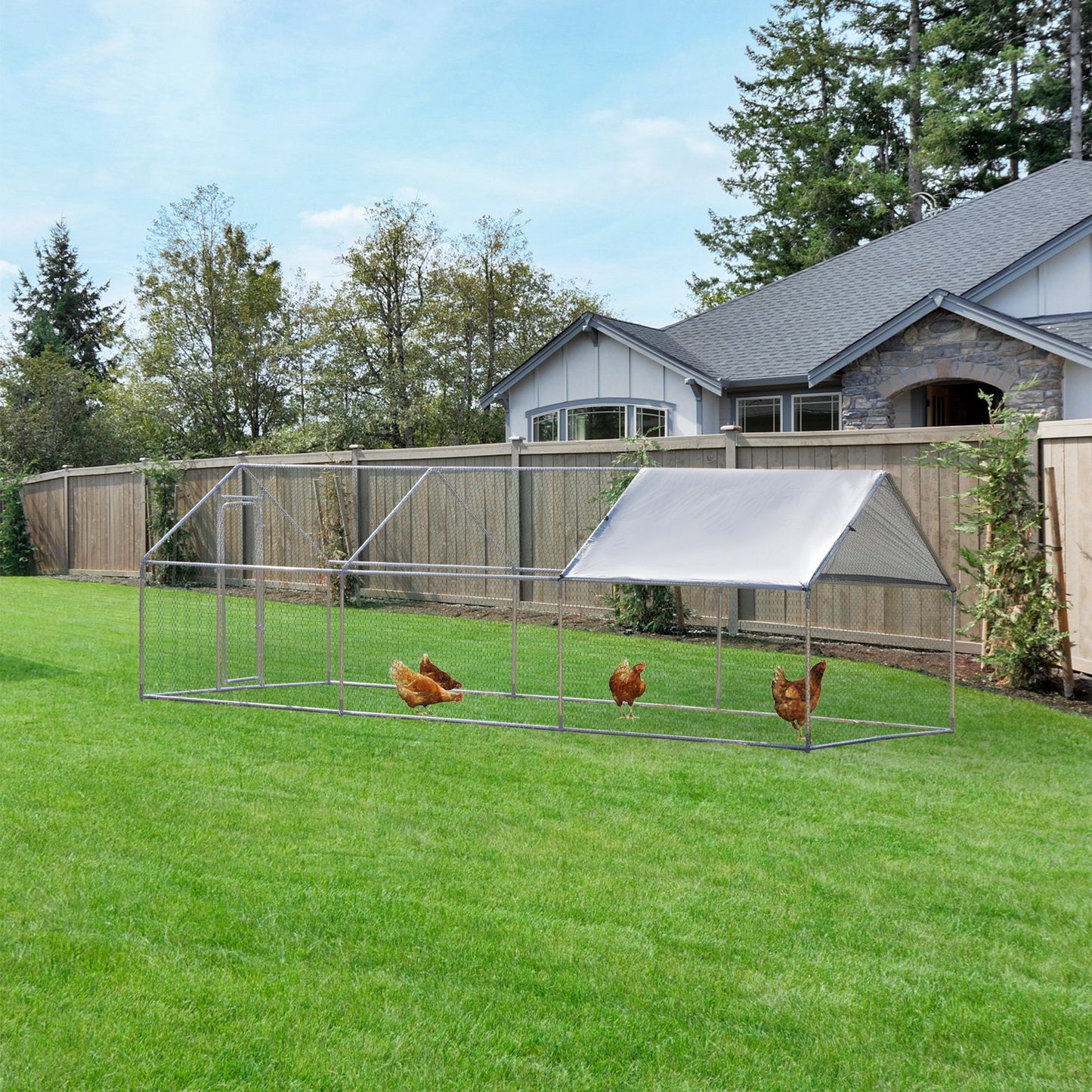 PawHut Chicken Coop 3 Rooms Hen House Large Rabbit Hutch Poultry Cage Playpen Outdoor Backyard with Waterproof & UV Protect Cover | Aosom Canada
