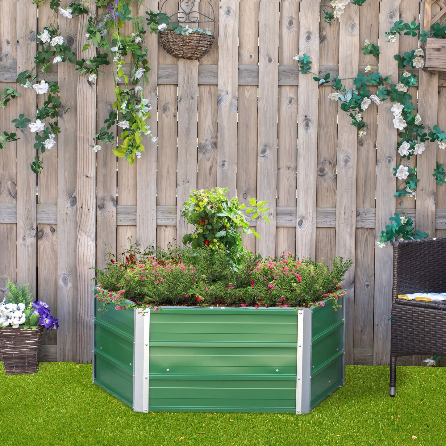 Outsunny Pentagon Galvanized Raised Garden Bed, Elevated Large Metal Planter Box w/ Install Gloves for Backyard, Green | Aosom Canada