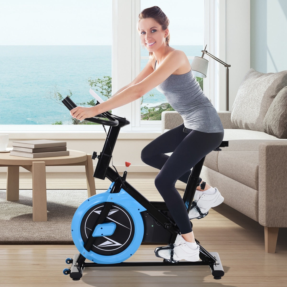 Soozier Exercise Bike Stationary Belt Drive Bicycle Resistance Adjustable w/ LCD Monitor Indoor Cycling Home Fitness Cardio Workout | Aosom Canada