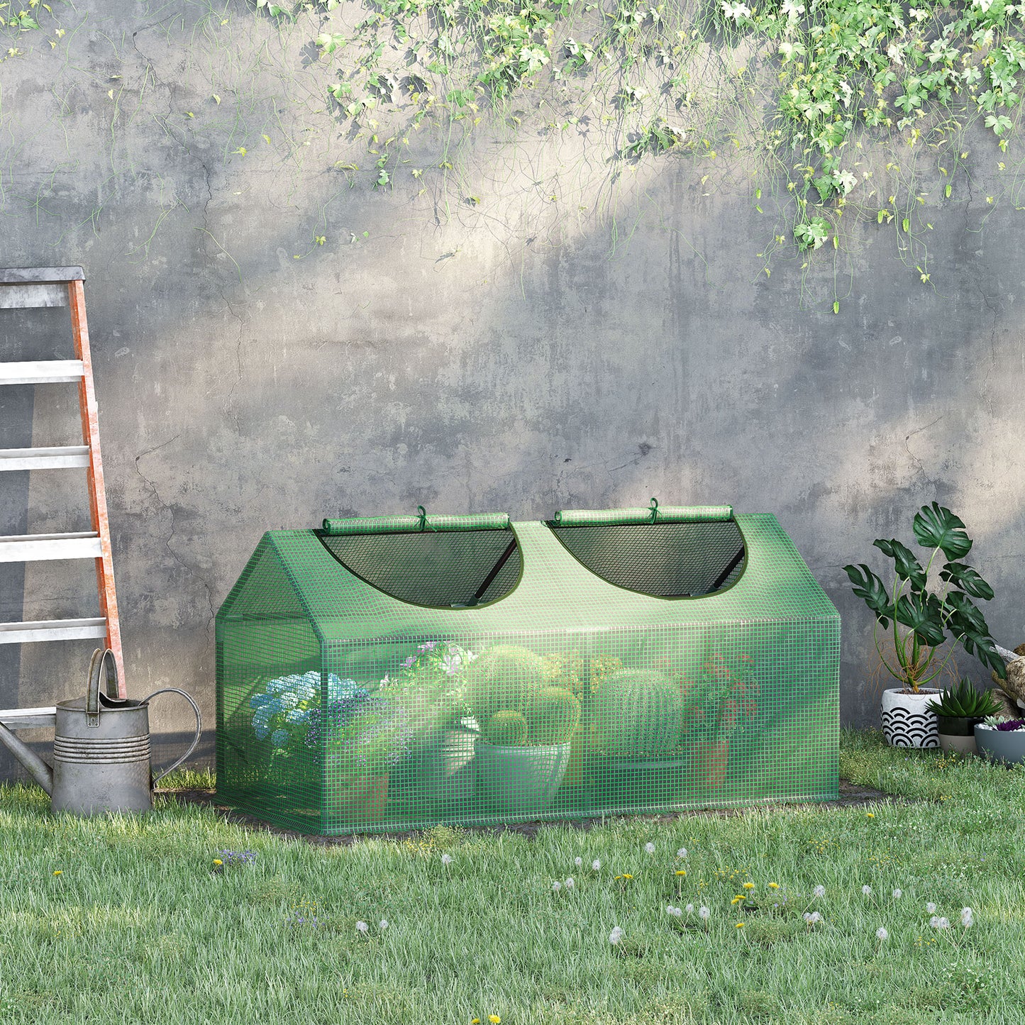 Outsunny 47"x24"x24" Portable Mini Tunnel Greenhouse Garden Planting Outdoor Flower Warm House Box w/ 2 Windows Steel Frame, Green | Aosom Canada
