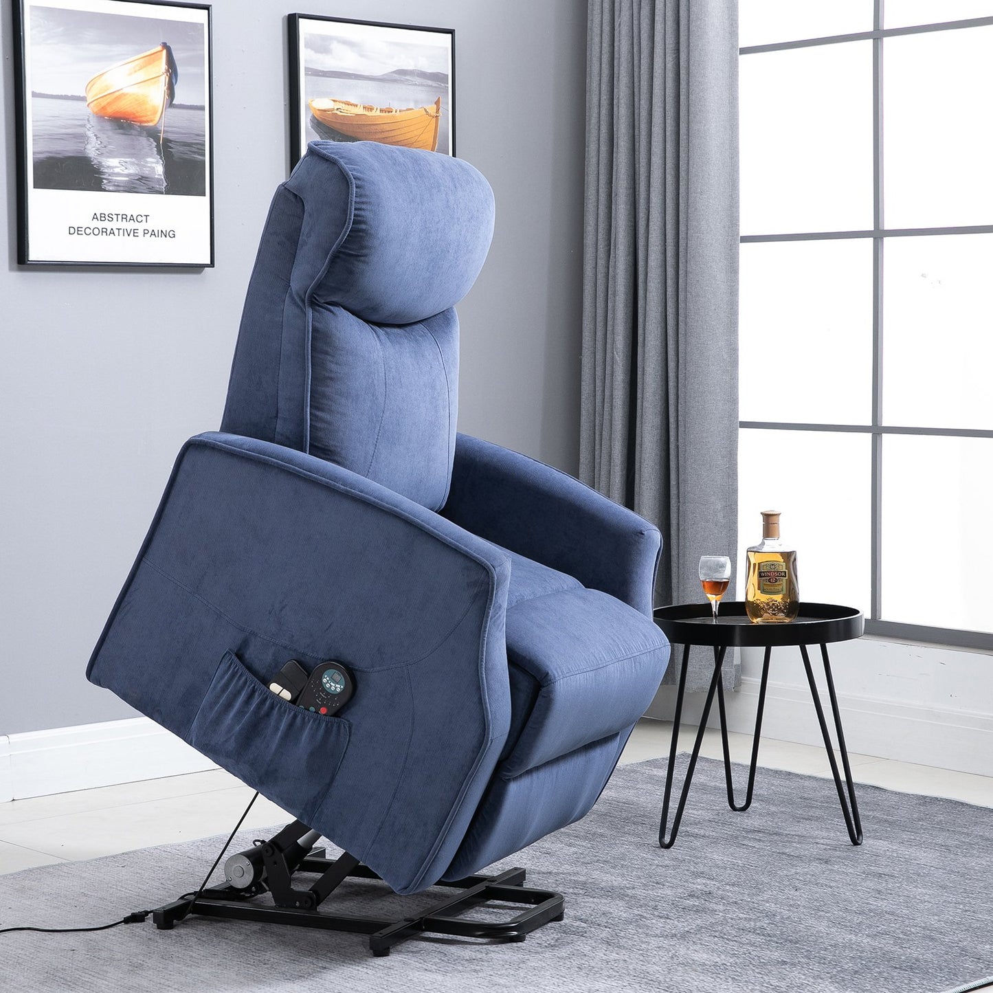 HOMCOM Electric Power Lift Recliner Chair w/ Massage Vibration Remote for Elderly Padded Fabric Living Room Office Furniture Blue | Aosom Canada