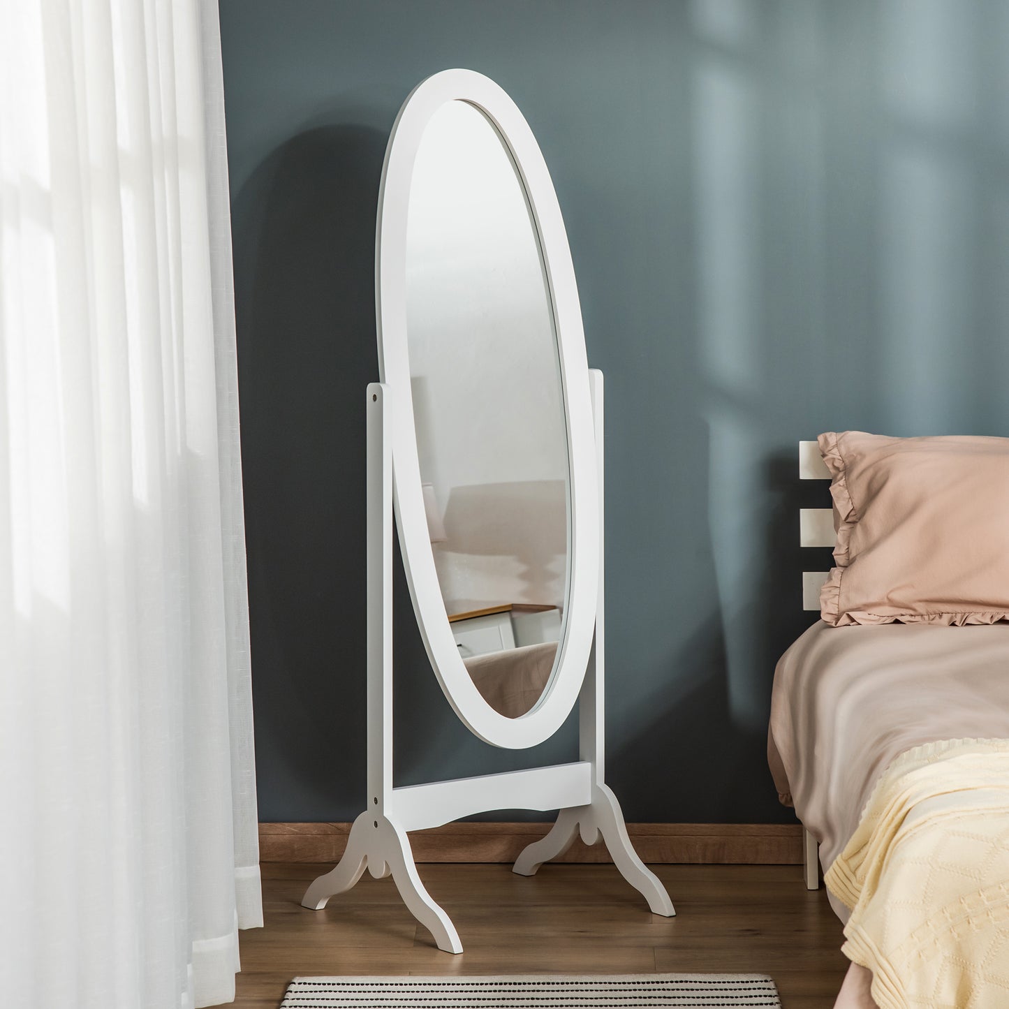 HOMCOM Full Length Mirror, Free Standing Mirror with Oval Frame Adjustable Angle for Dressing Bedroom, Living Room, White | Aosom Canada