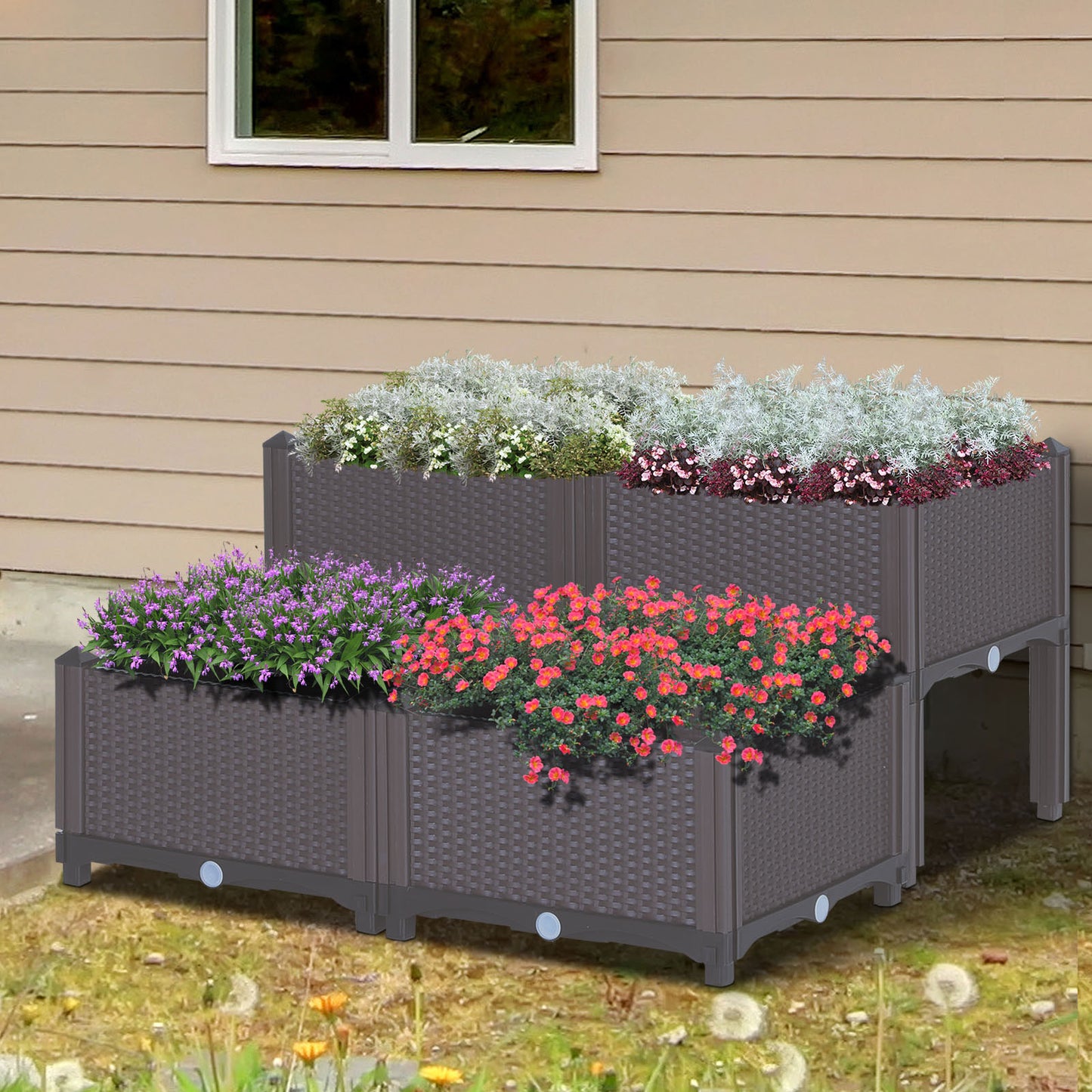 Outsunny 4-piece Raised Garden Bed PP Raised Flower Bed Vegetable Herb Grow Box Stand | Aosom Canada