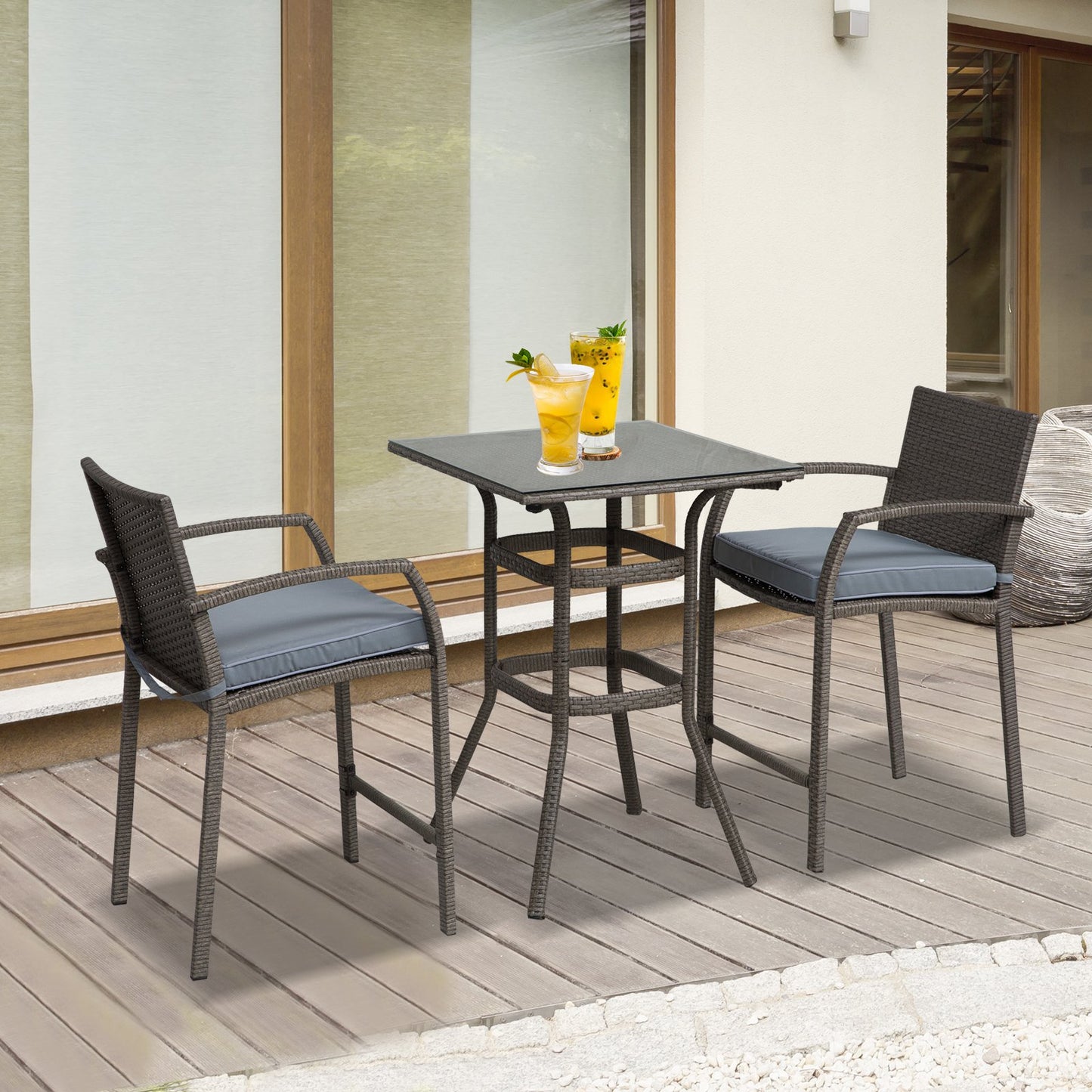 Outsunny 3 Piece Outdoor PE Rattan Wicker Bar Table Stool Bistro Set | Aosom Canada