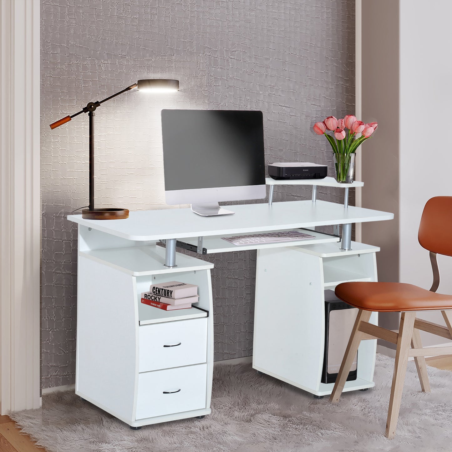 HOMCOM Computer Table Desk PC Desktop Drawer Home Office Furniture White | Aosom Canada