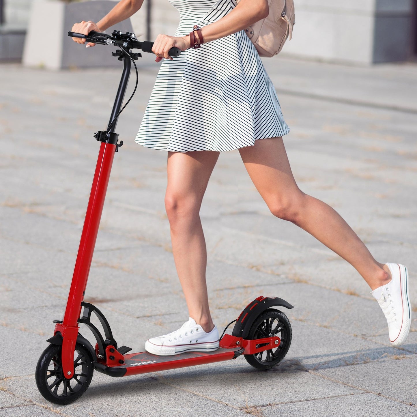 Soozier Teens Adult Kick Scooter Folding Adjustable Ride On Toy 8" Big Solid Wheels For 14+ Red | Aosom Canada