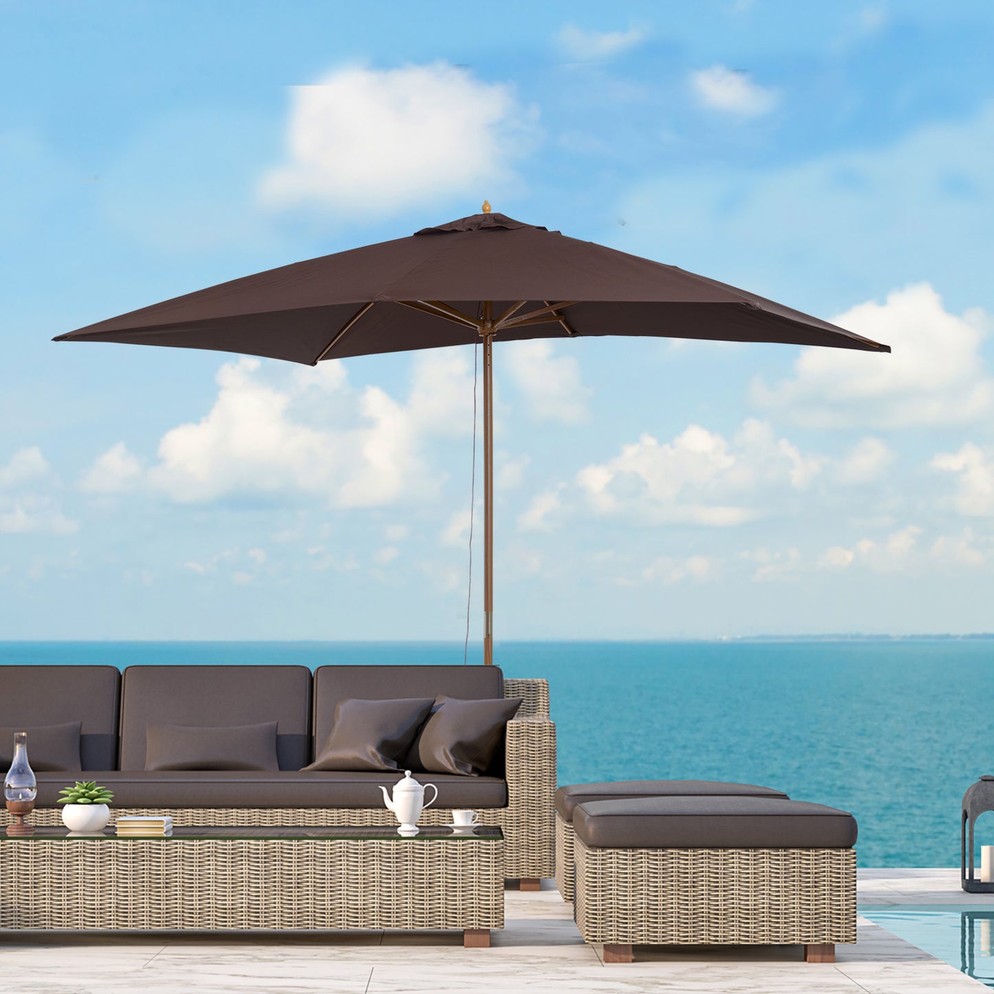 Outsunny 7’x10’Wooden Rectangle Market Patio Sun Umbrella Garden Canopy (Coffee) | Aosom Canada