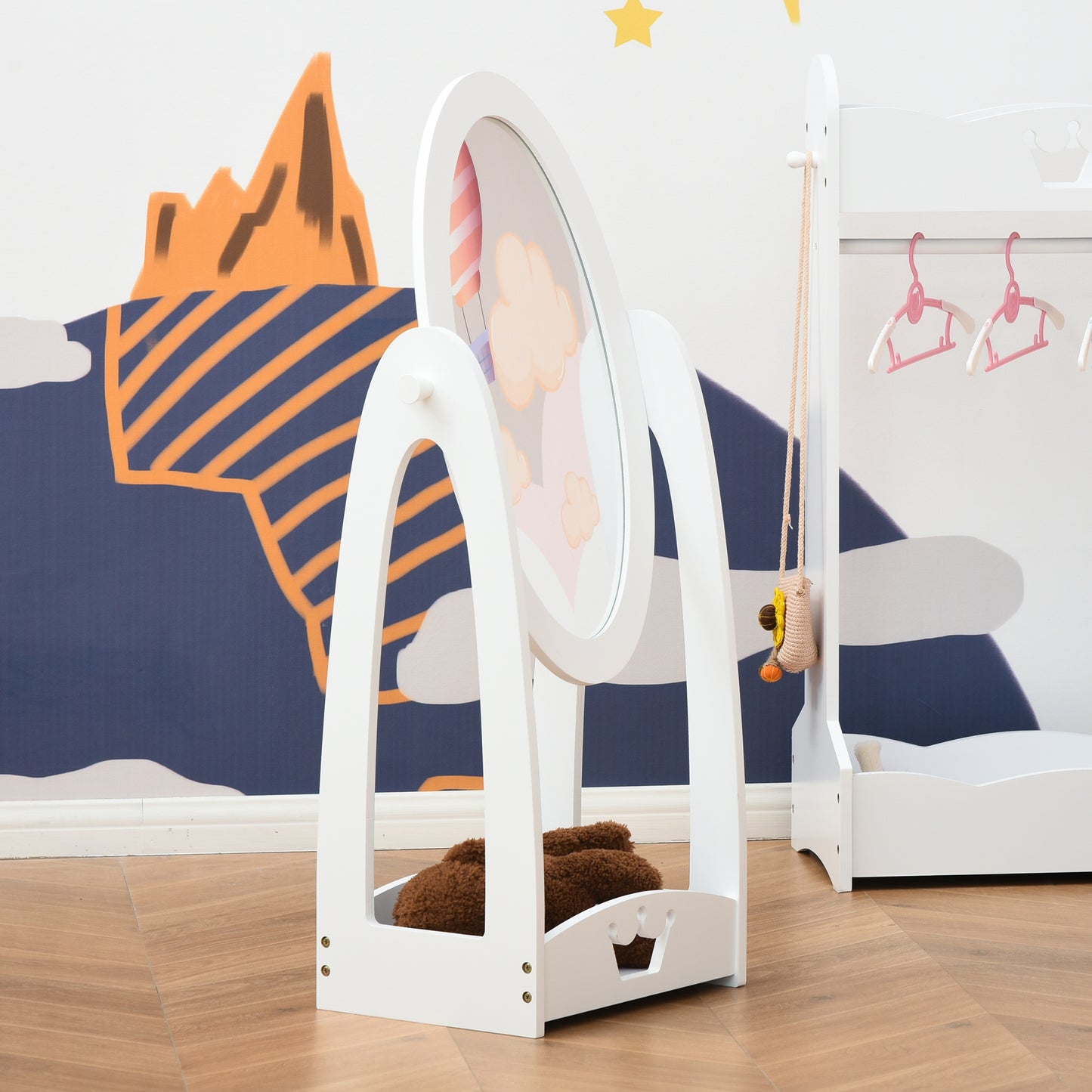 HOMCOM Free Standing Full Length Mirror, Child's Dressing Mirror with storage shelf, Children's White Bedroom Furniture 360° Rotation | Aosom Canada