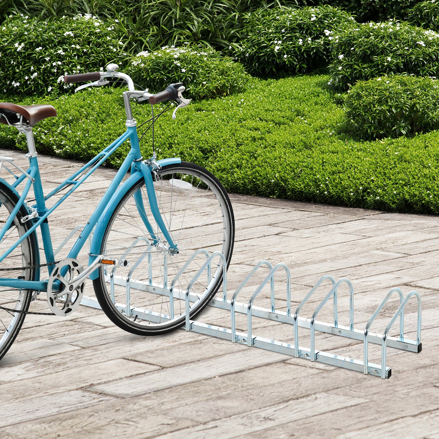 Bike Parking Stand Bicycle Stands & Storage Silver 63"L x 13"W x 10.5"H Steel HOMCOM | Aosom Canada