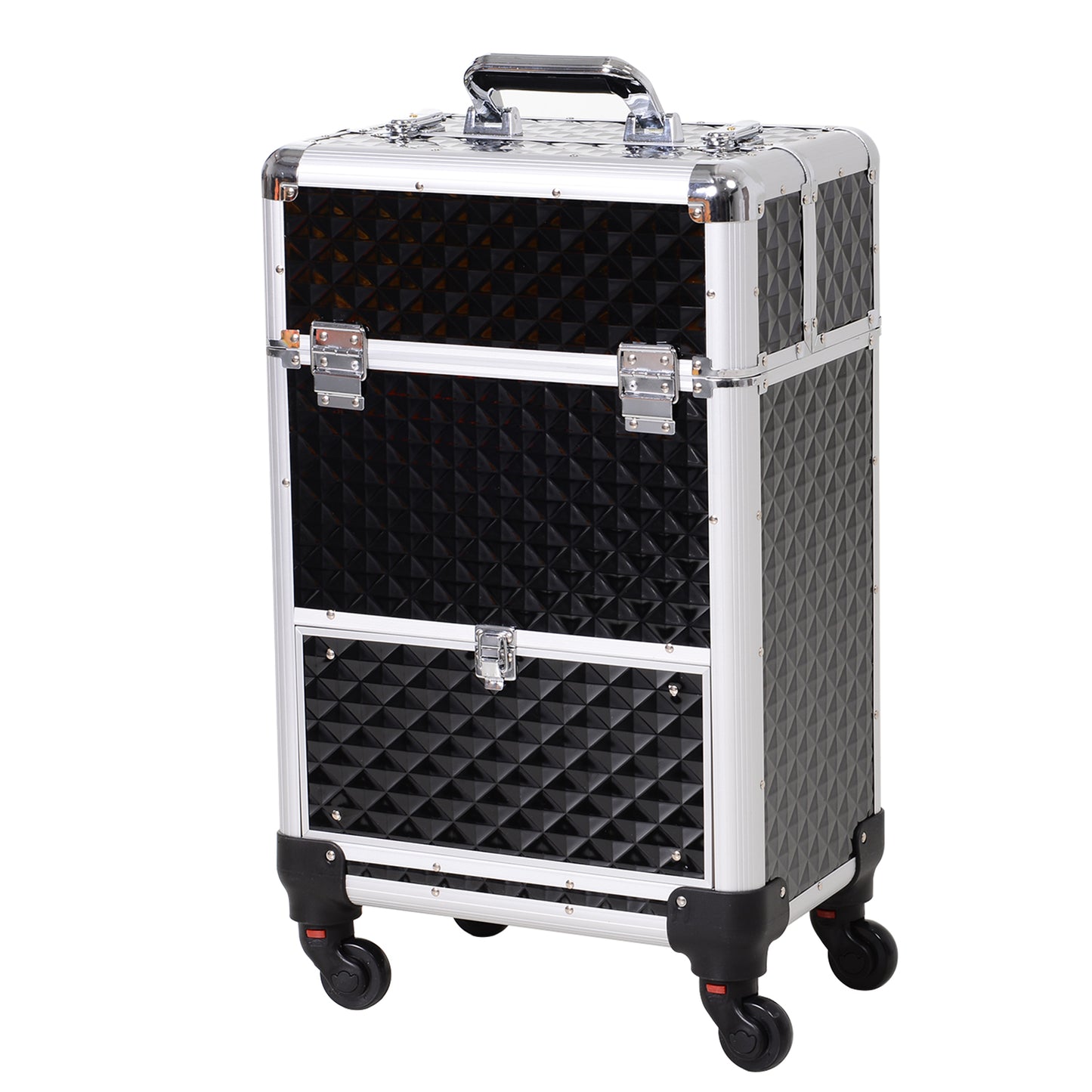 Homcom Makeup Case 20”Train Pro Aluminum Rolling Train Case Wheeled Box Upright Studded Black | Aosom Canada