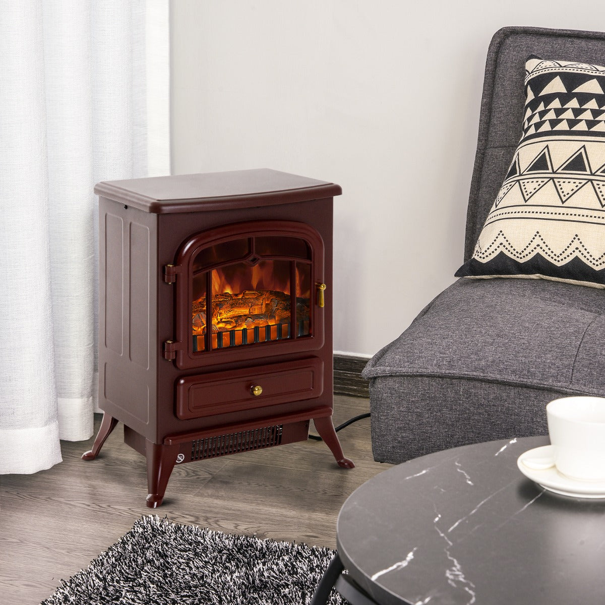 HOMCOM Electric Fireplace Wood Burning Flame 750W/1500W Red Brown | Aosom Canada