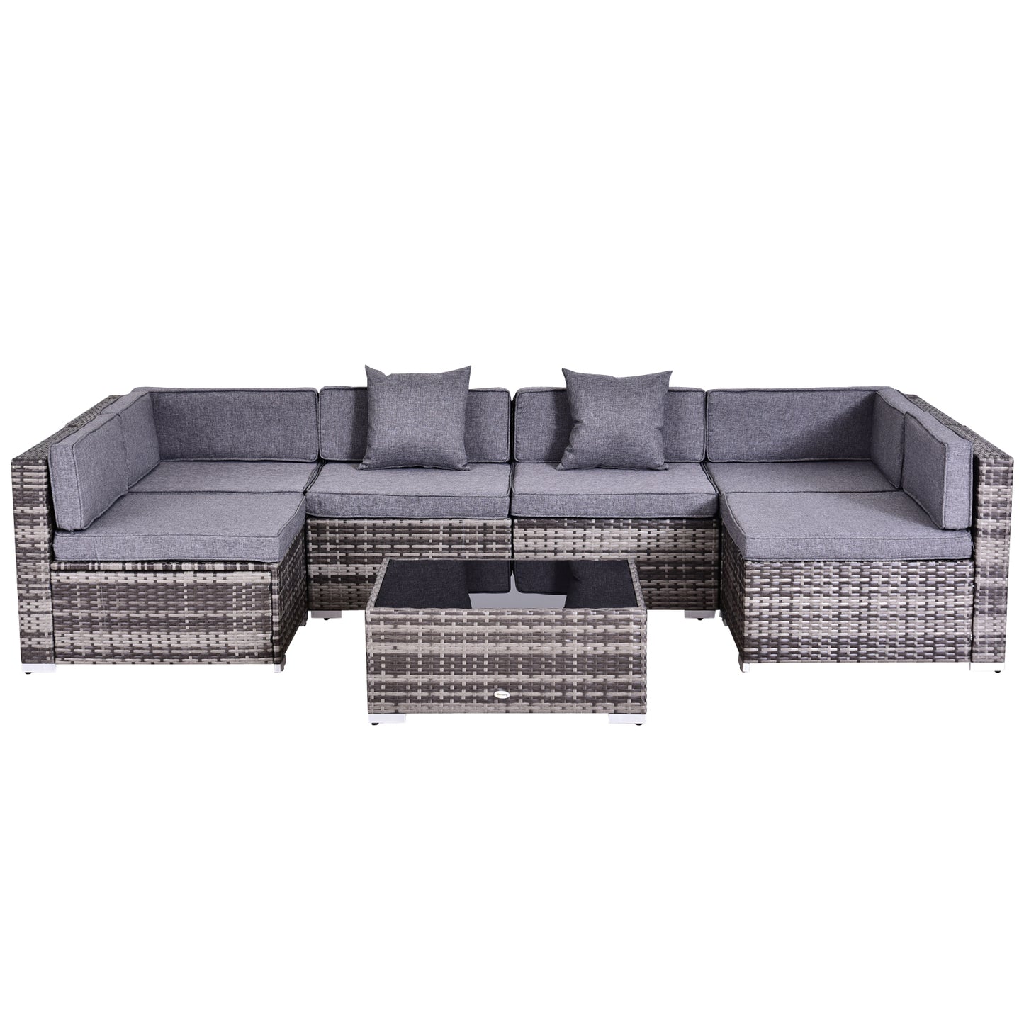Outsunny 7 Pieces Garden Wicker Sectional Sofa Set Patio Outdoor Furniture All Weather w/ Cushion Grey | Aosom Canada