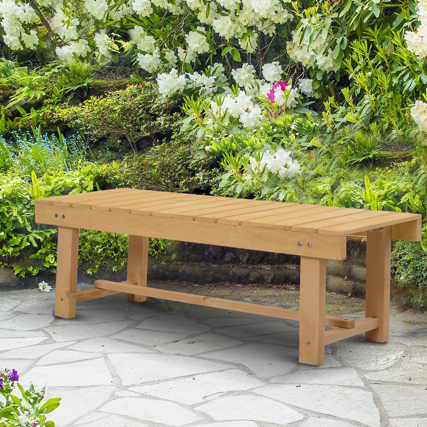 Outsunny 43.25" Outdoor Wood Garden Bench Backless Patio Fir Wood Loveseat Backyard Park Double Seat 2 Person | Aosom Canada