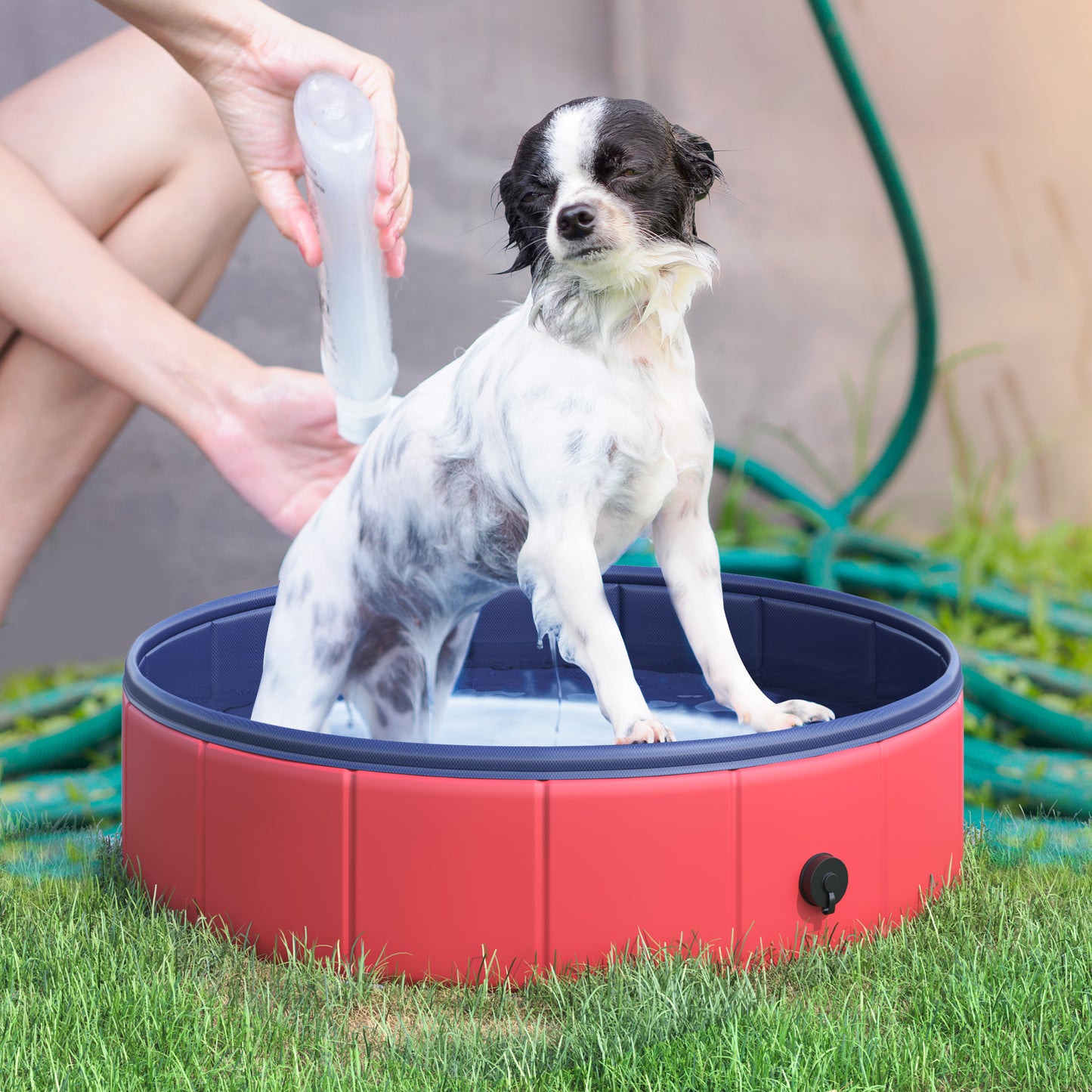 PawHut Folding PVC Dog Bath Pool Portable Pet Kiddie Swimming Pool, Φ31.5", Red | Aosom Canada