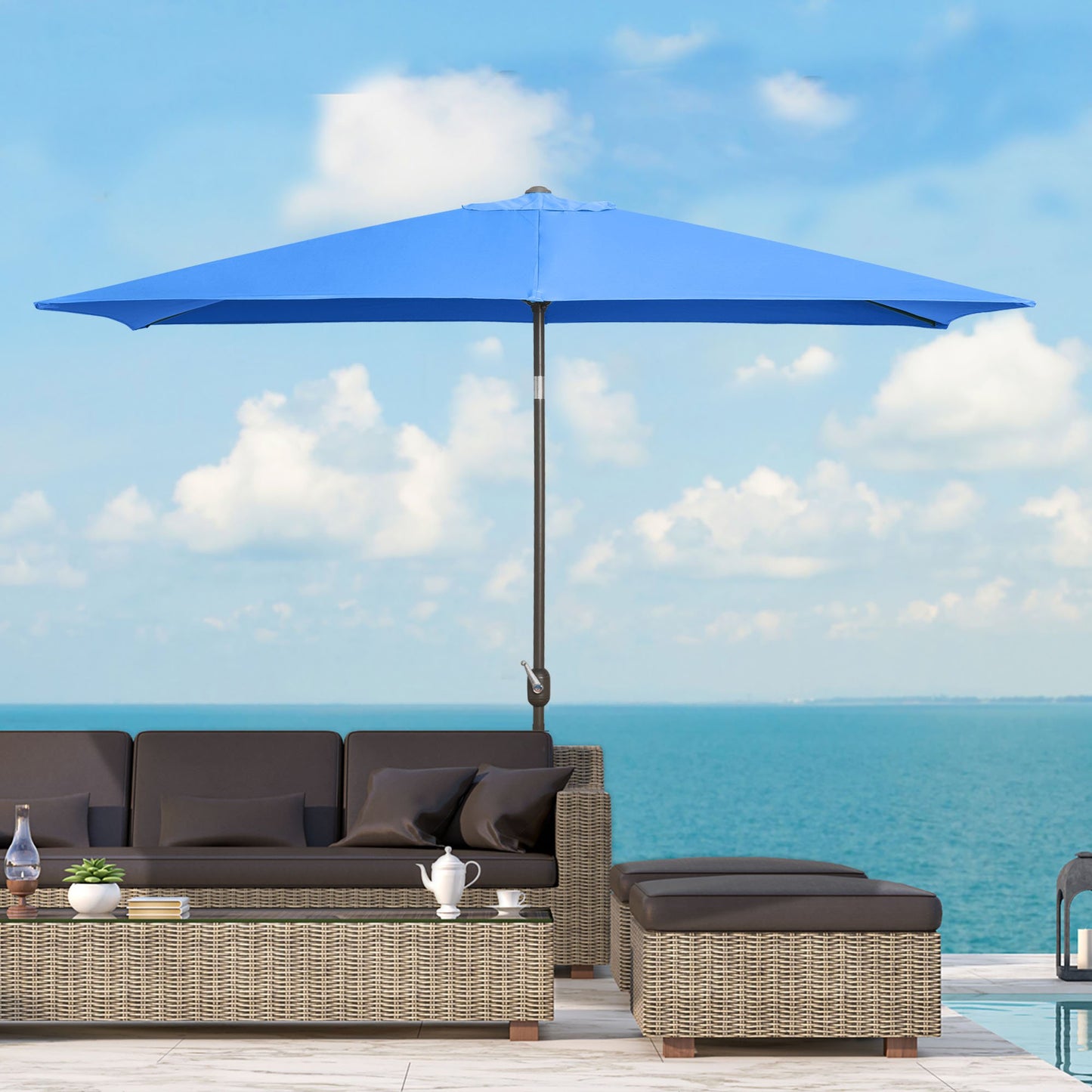 Outsunny 6.5x10ft Rectangle Tilt Patio Umbrella Garden Market Parasol Outdoor Sunshade Canopy w/ Crank Light Blue | Aosom Canada